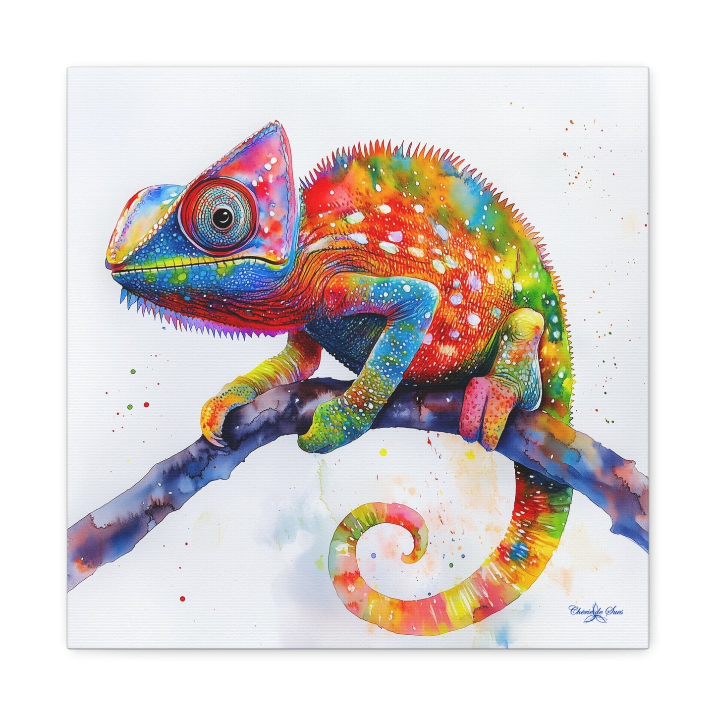 Canvas Art - Colorful Chameleon Watercolor for Nature Lovers