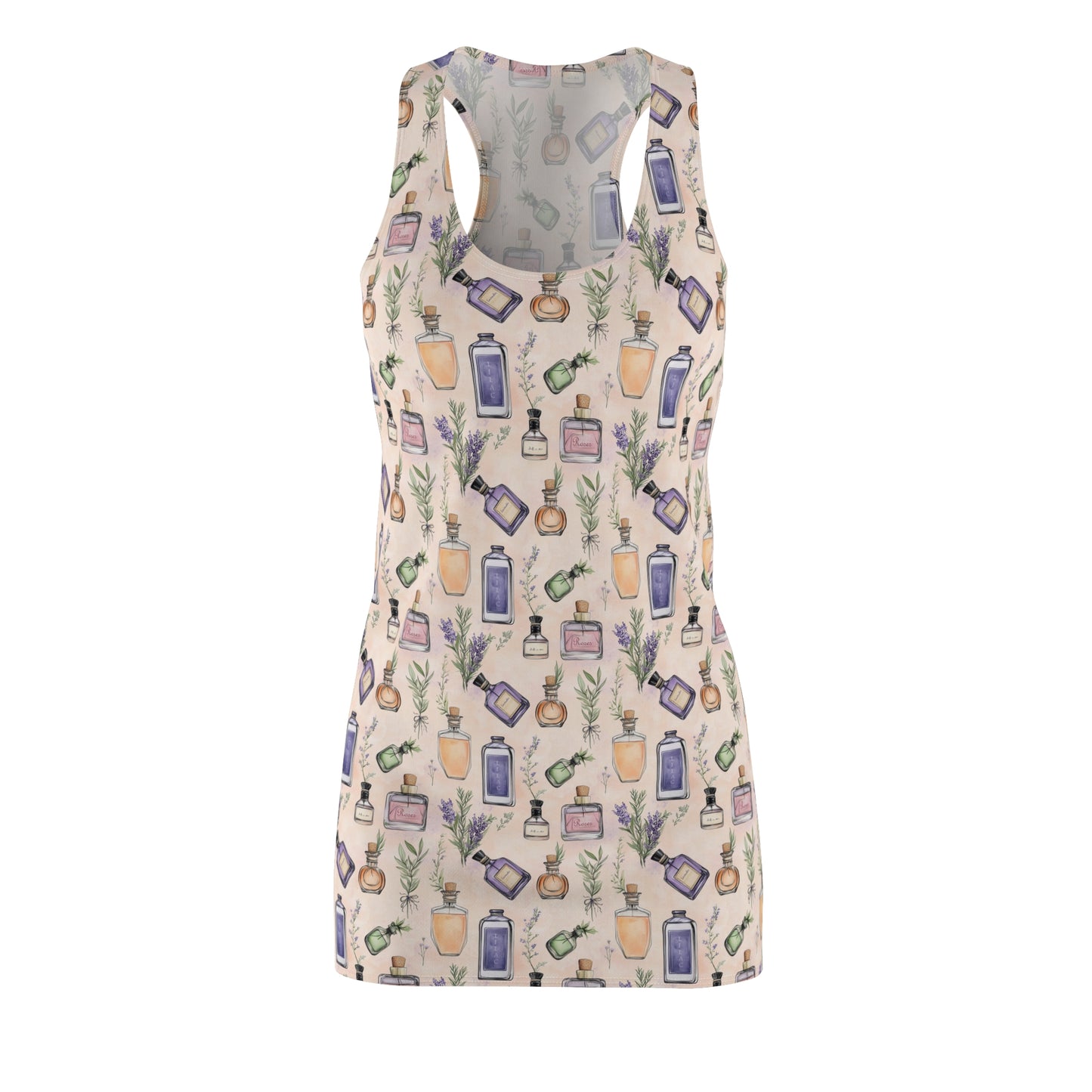 Women's Racerback Dress - Bohemian Floral Vintage Perfume Bottles