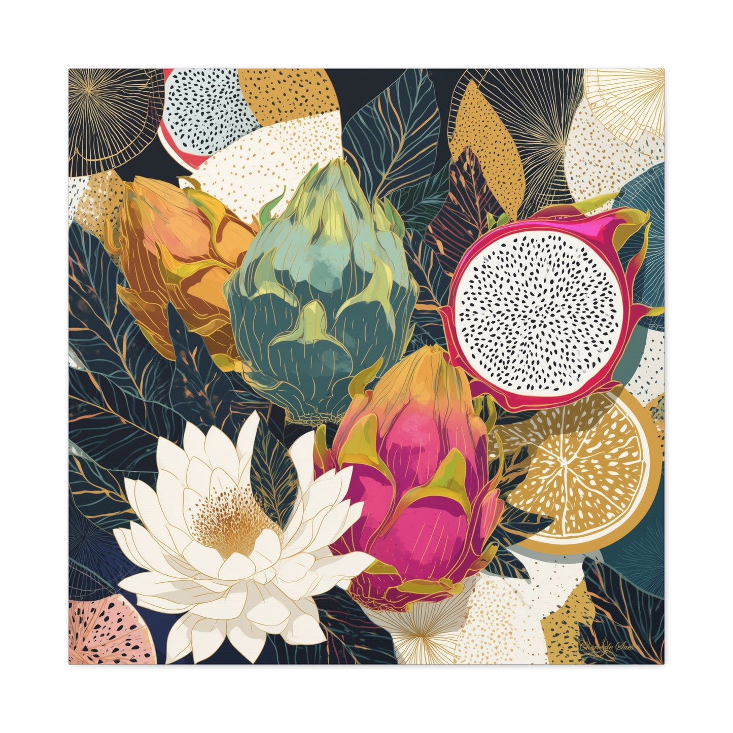 Canvas Art - Autumn Textured Harvest Dragonfruit Floral