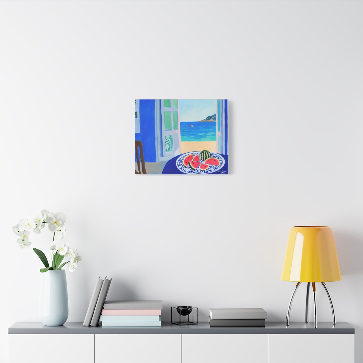Canvas Print - Watermelon Slices On Seaside Cafe Table Coastal Wall Art