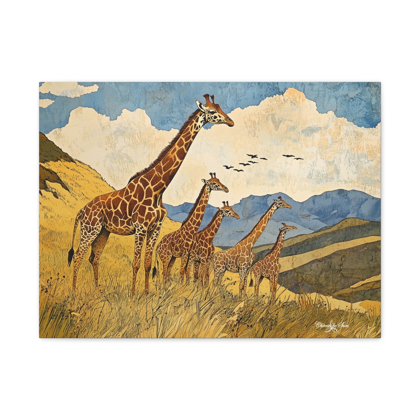 Canvas Art - A Tower of Giraffes In The African Suvanna