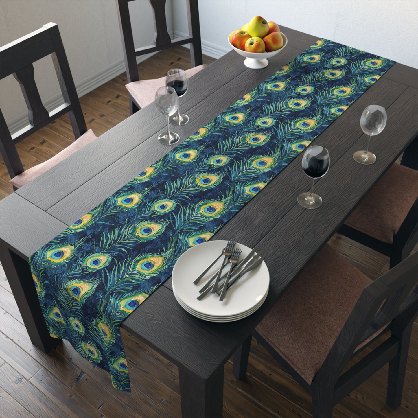 Table Runner - Elegant Peacock Feathers