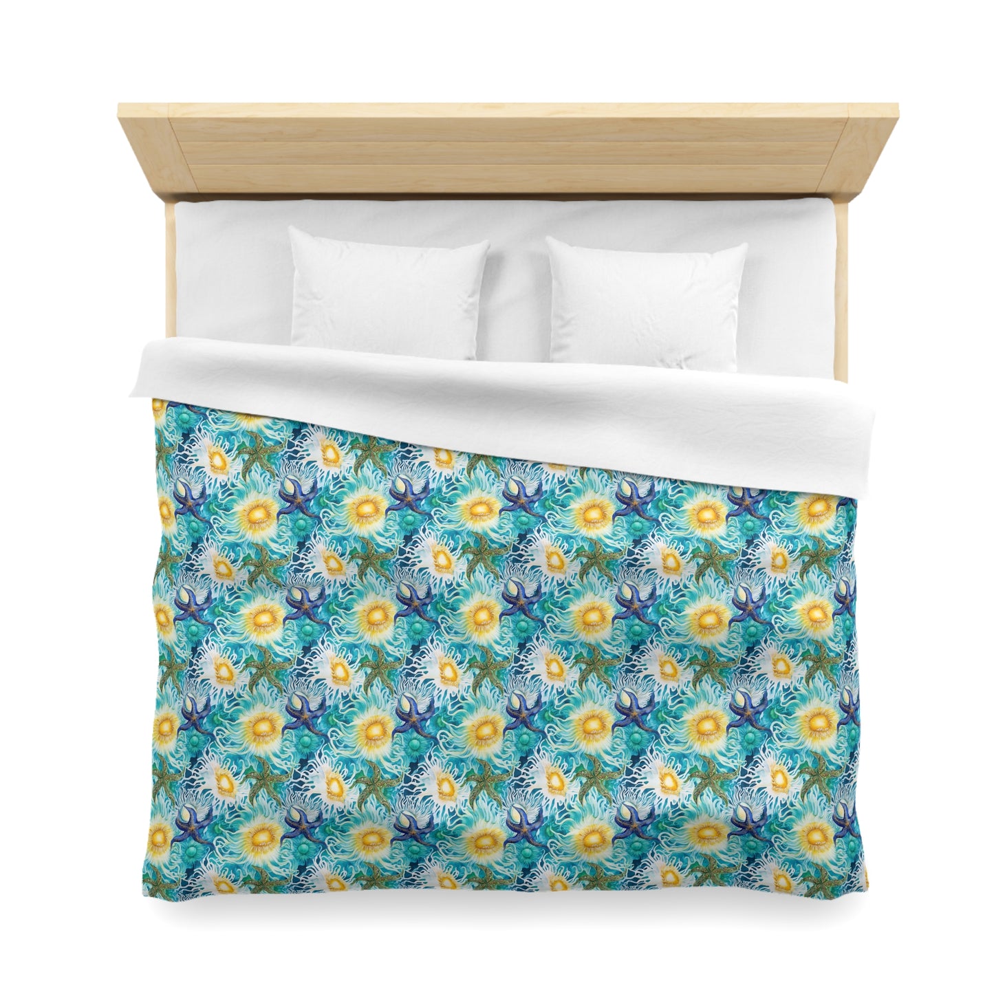Duvet Cover - Coastal Watercolor Sea Anemones And Starfish