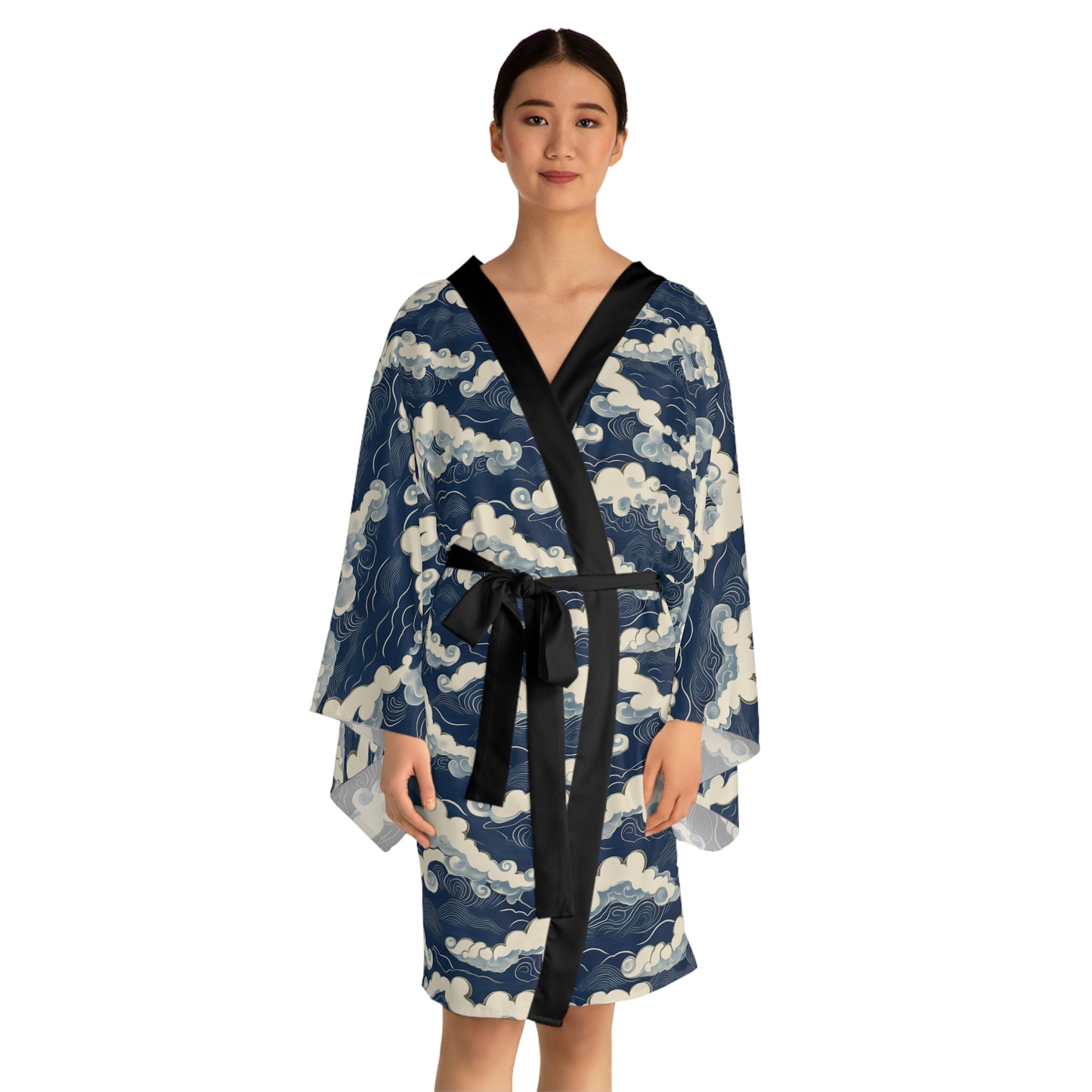 Kimono Robe - Japanese Cloud Art in Navy and Cream