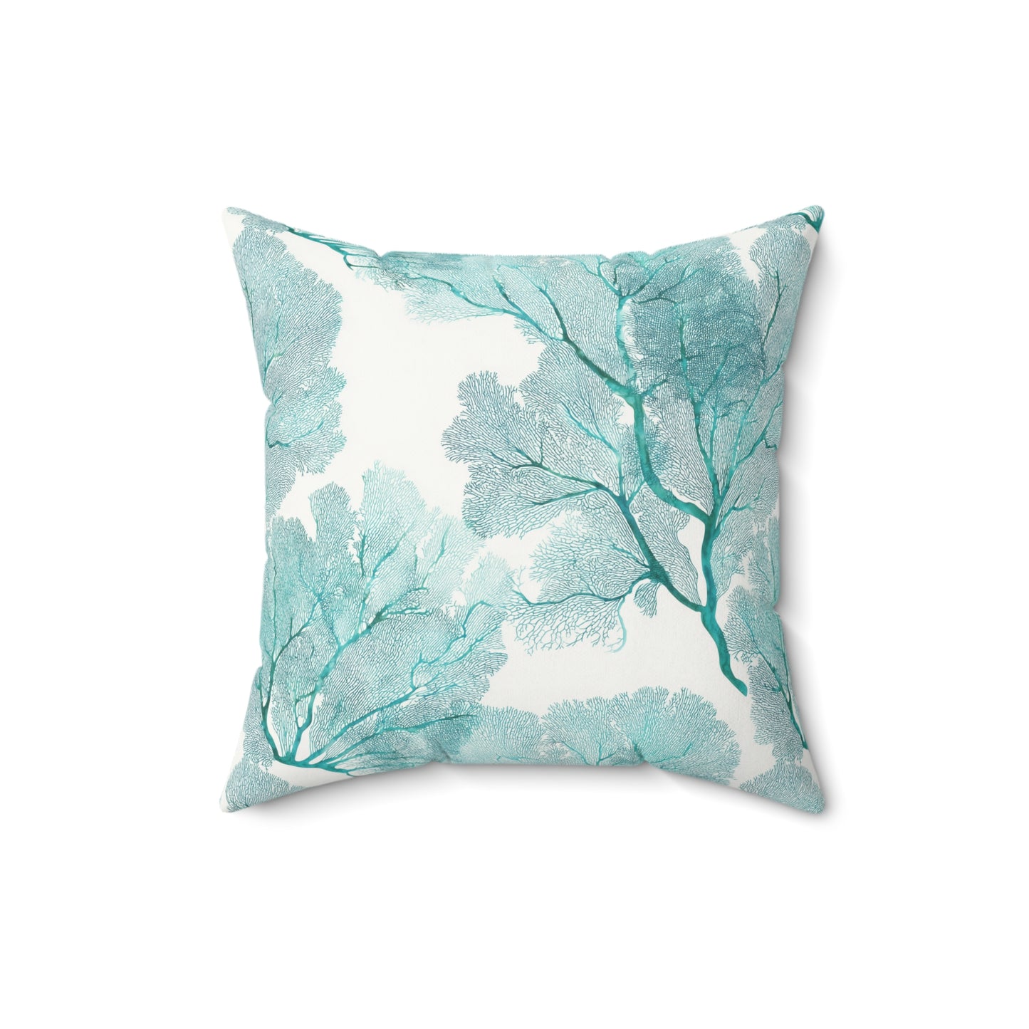 Faux Suede Square Pillow - Coastal Sea Fans In Aqua And Teal