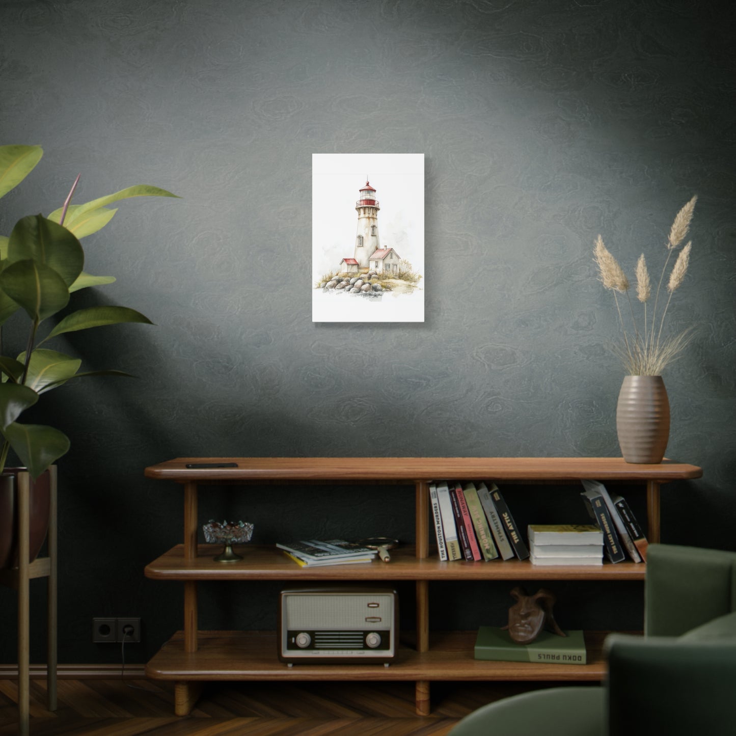 Canvas Art - Shoreline Lighthouse With Red Roof