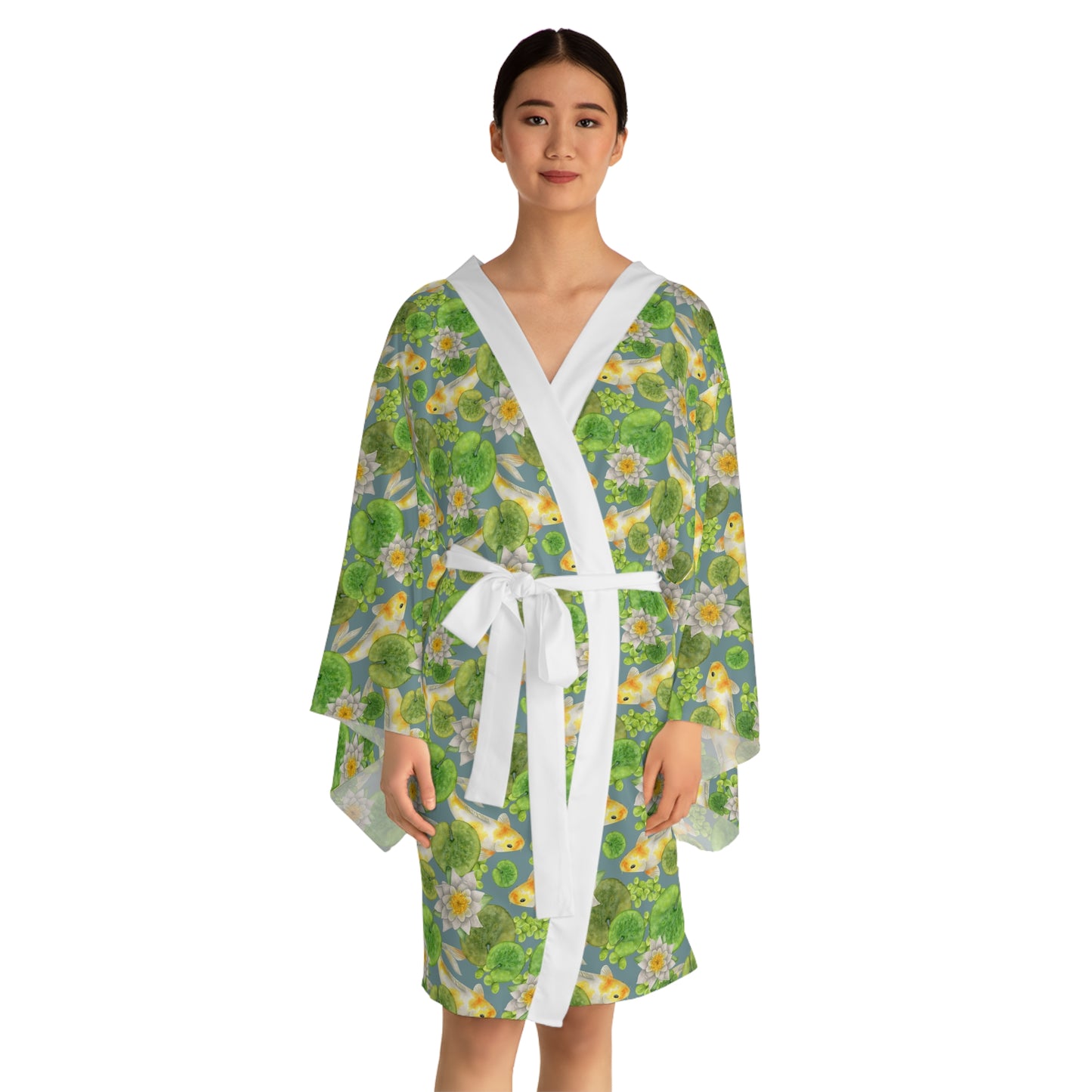 Kimono Robe - Japanese Yellow Koi And Lily Pads