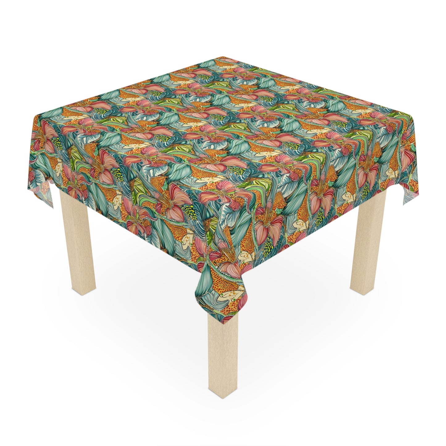 Square Tablecloth - Tropical Iris Flowers With Animal Print Abstract