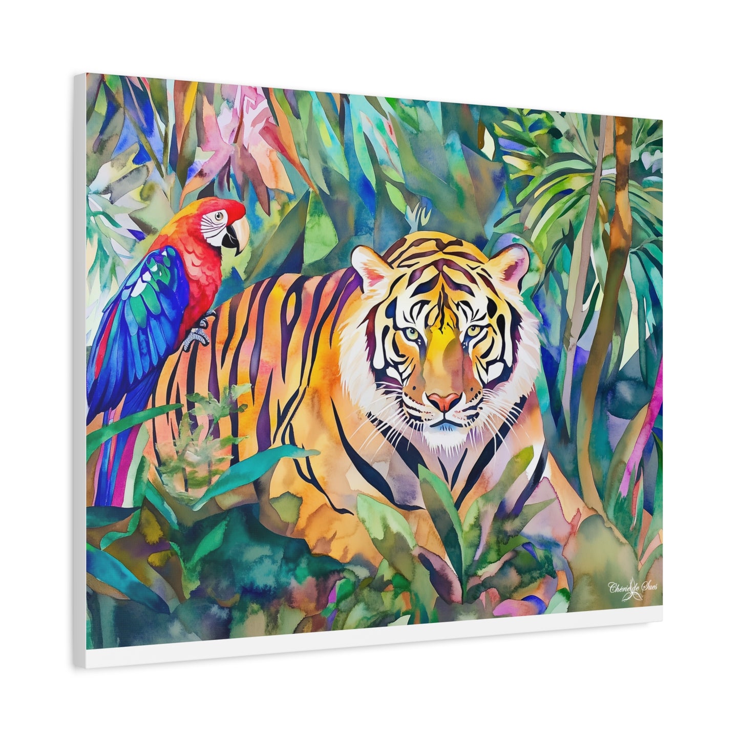Canvas Art - Tropical Jungle Majestic Tiger & Parrot Wall Decor
