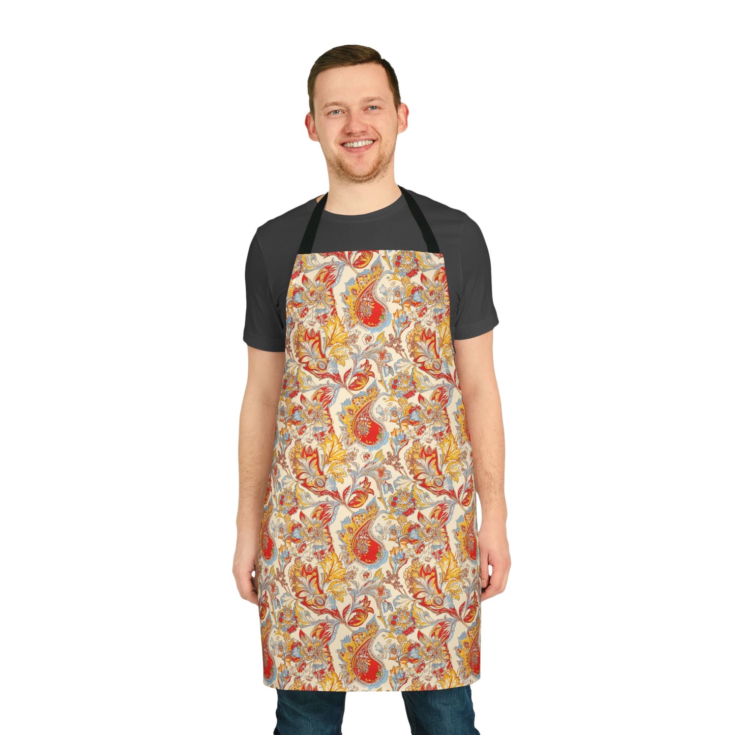 Apron - Elegant Paisley In Red, Beige And Baby Blue