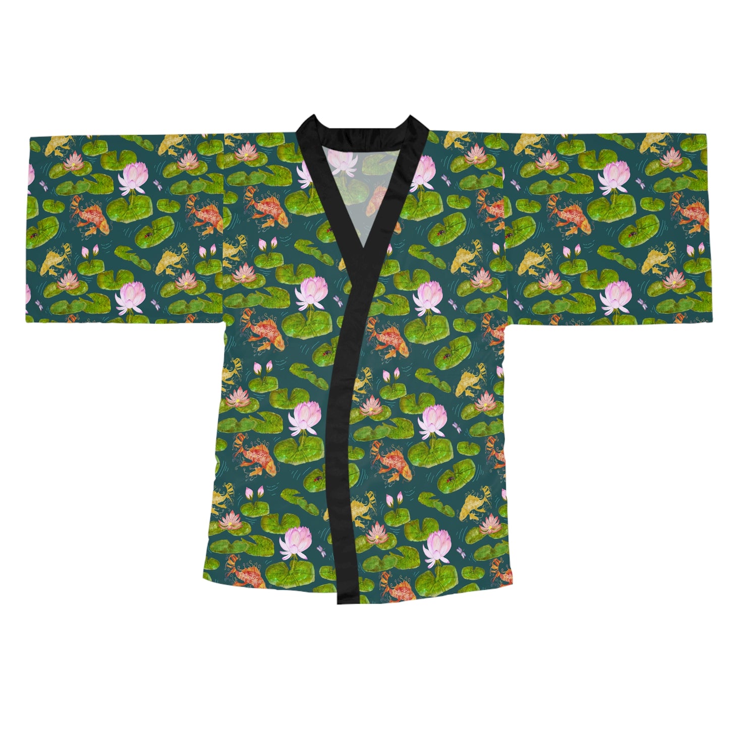 Kimono Robe - Japanese Koi Pond And Pink Lily Pads