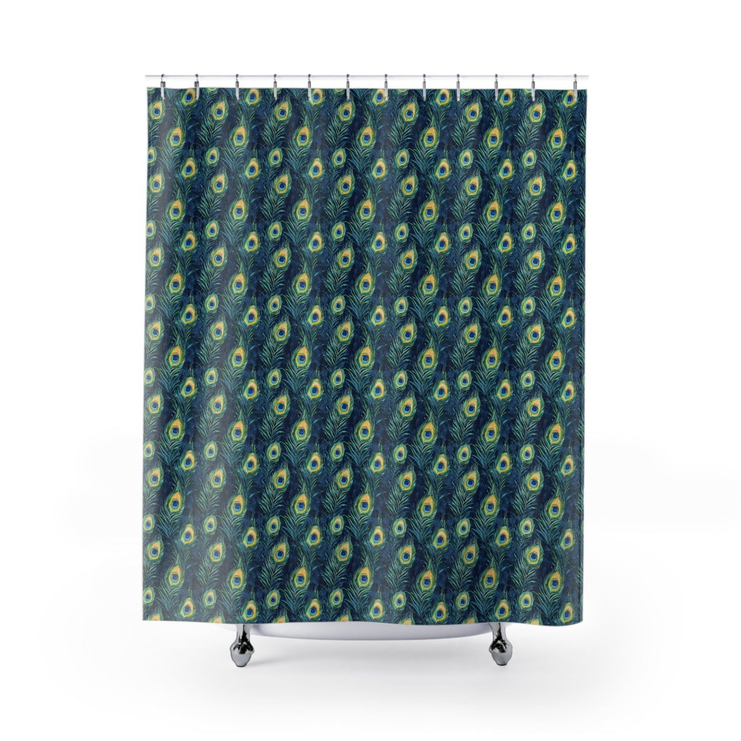 Shower Curtains - Peacock Feathers In Navy, Aqua And Gold