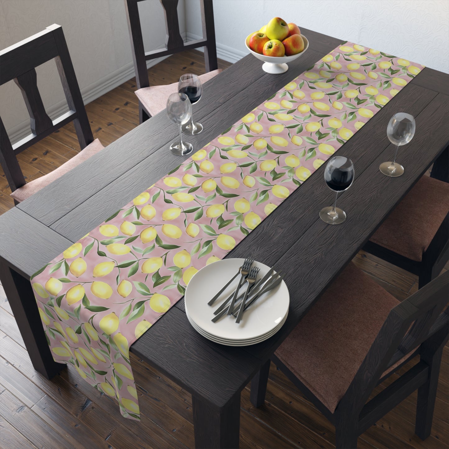 Table Runner - Ripe Lemons On Pink Watercolor