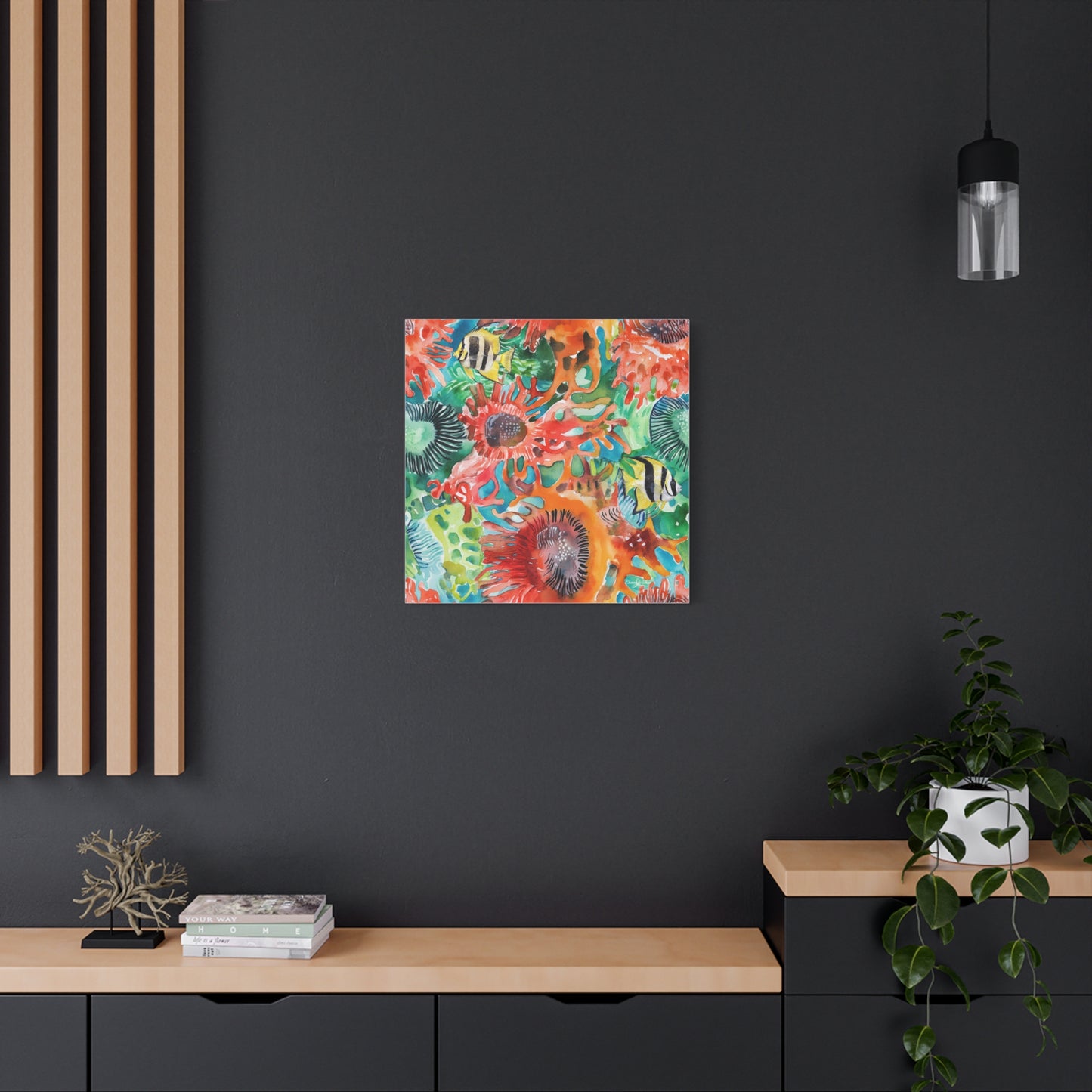 Canvas Art - Vibrant Coral Reef Sea Anemones And Angel Fish