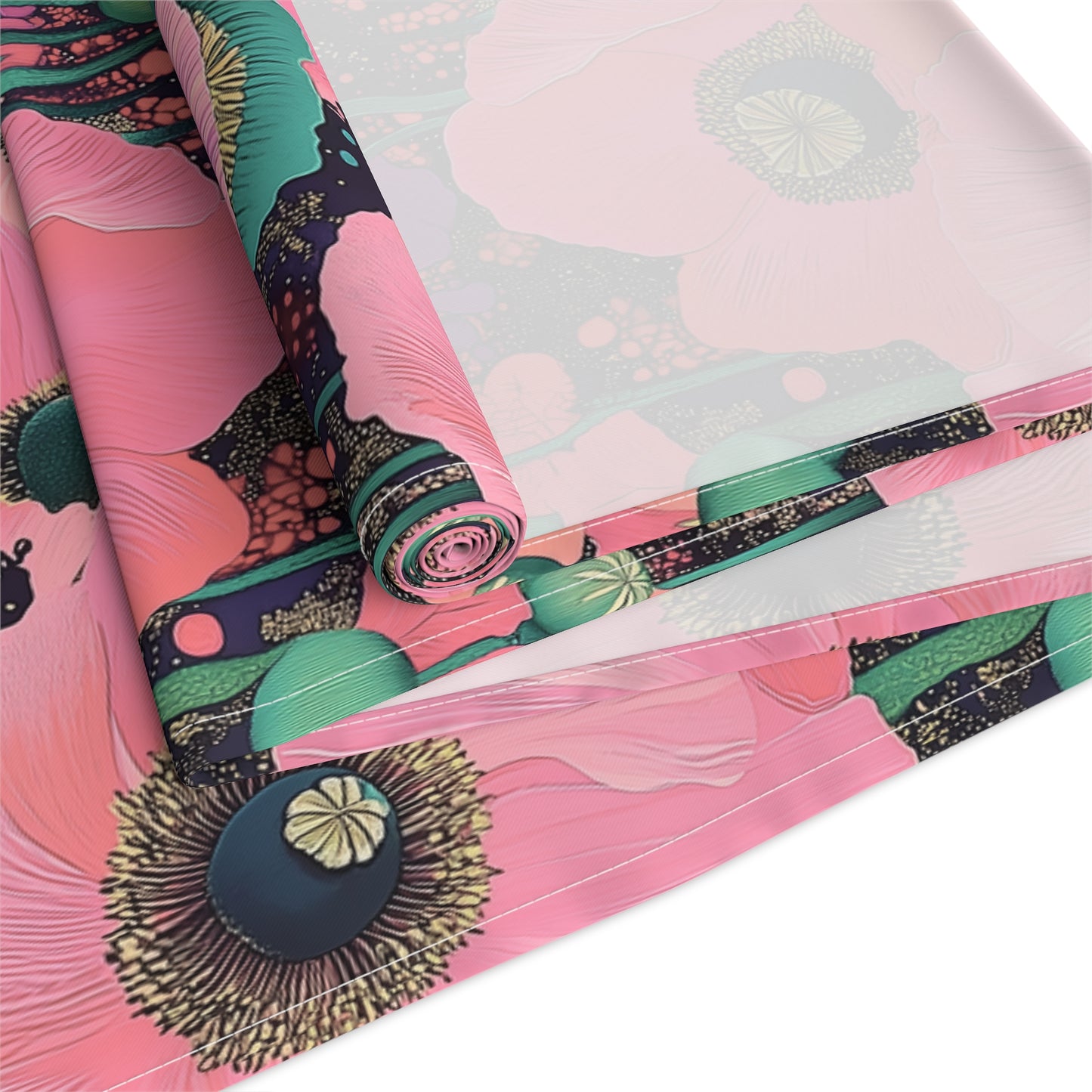 Table Runner - Elegant Pink Poppy Floral On Fresh Cotton