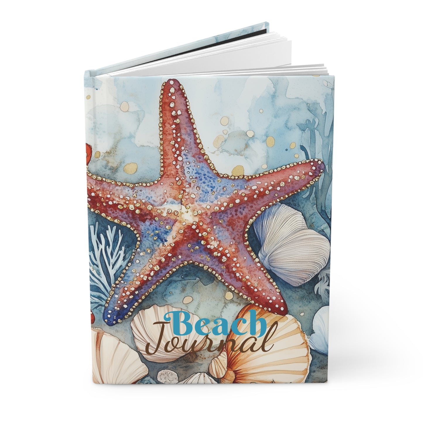 Hardcover Journal - Coastal Beach-Themed Starfish And Seashells