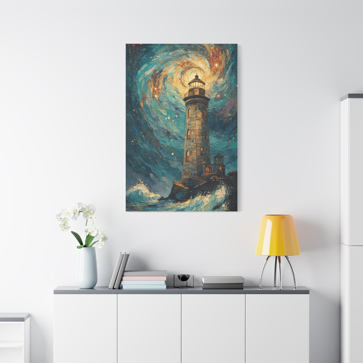 Canvas Art - Starry Night Lighthouse 2 Oil Painting