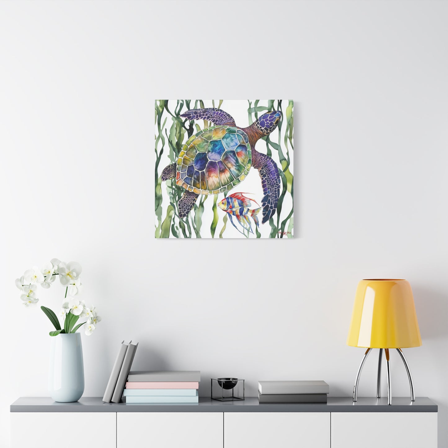 Canvas Art: Colorful Sea Turtle & Tropical Fish