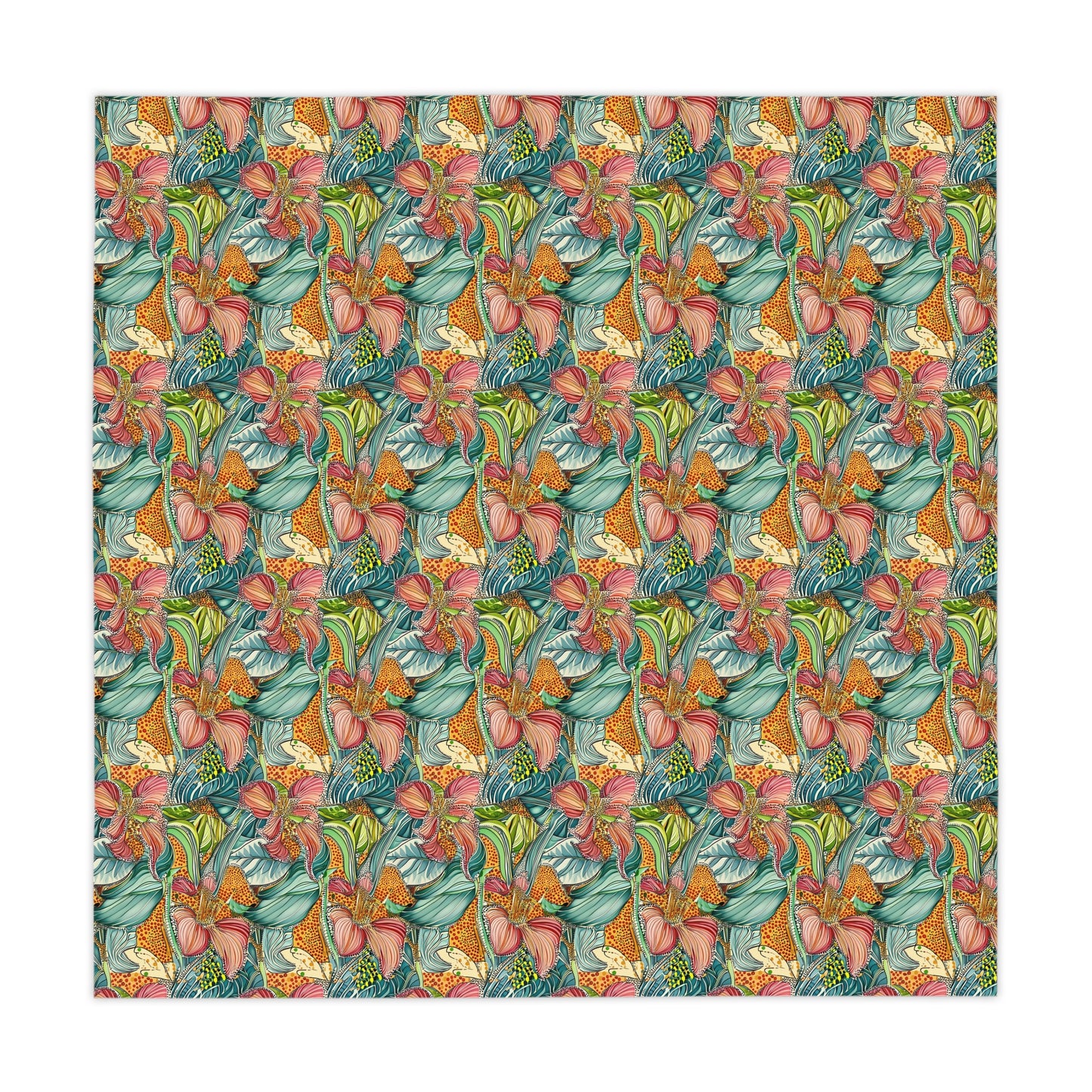 Square Tablecloth - Tropical Iris Flowers With Animal Print Abstract