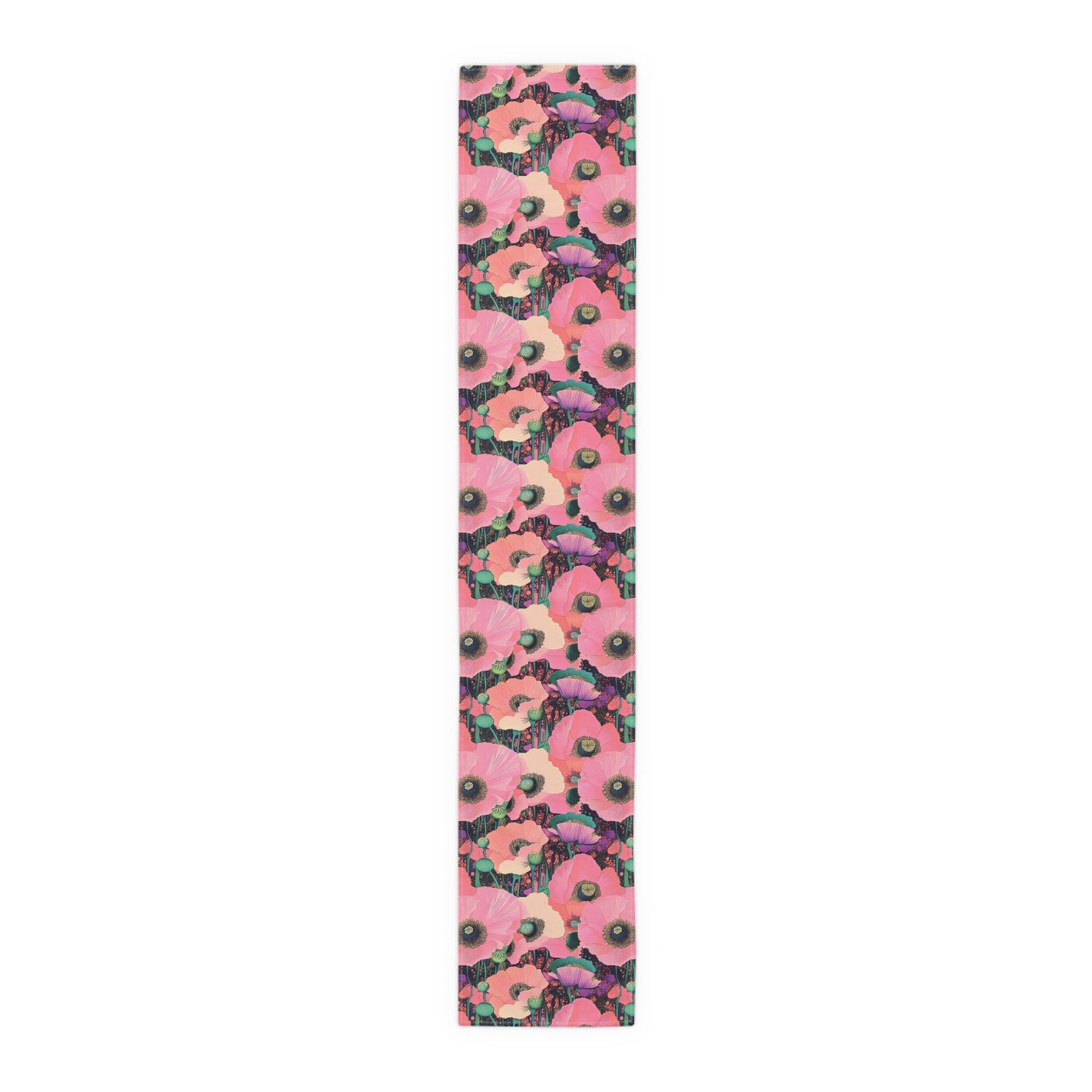Table Runner - Elegant Pink Poppy Floral On Fresh Cotton