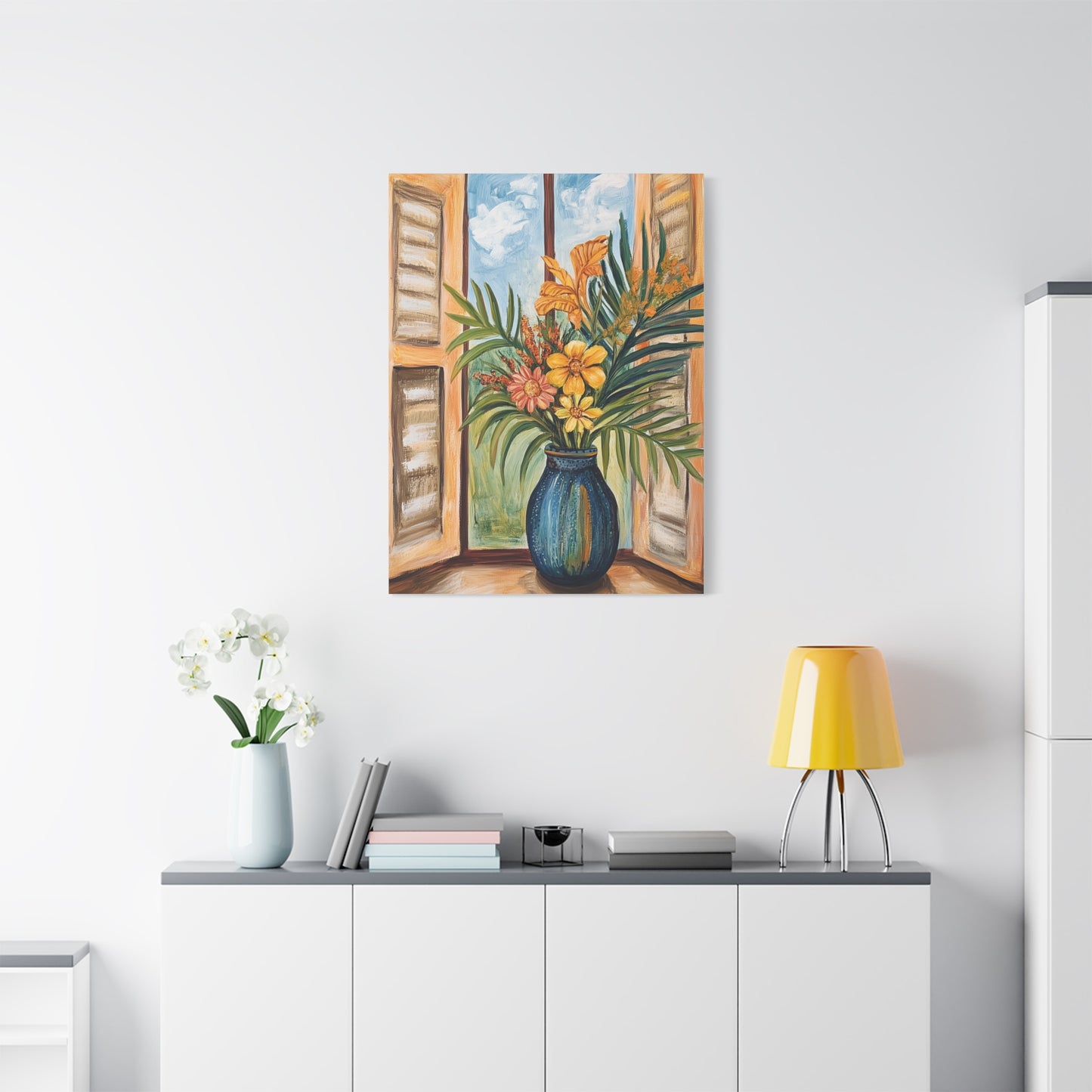 Canvas Art - Tropical Island Window Floral Bouquet