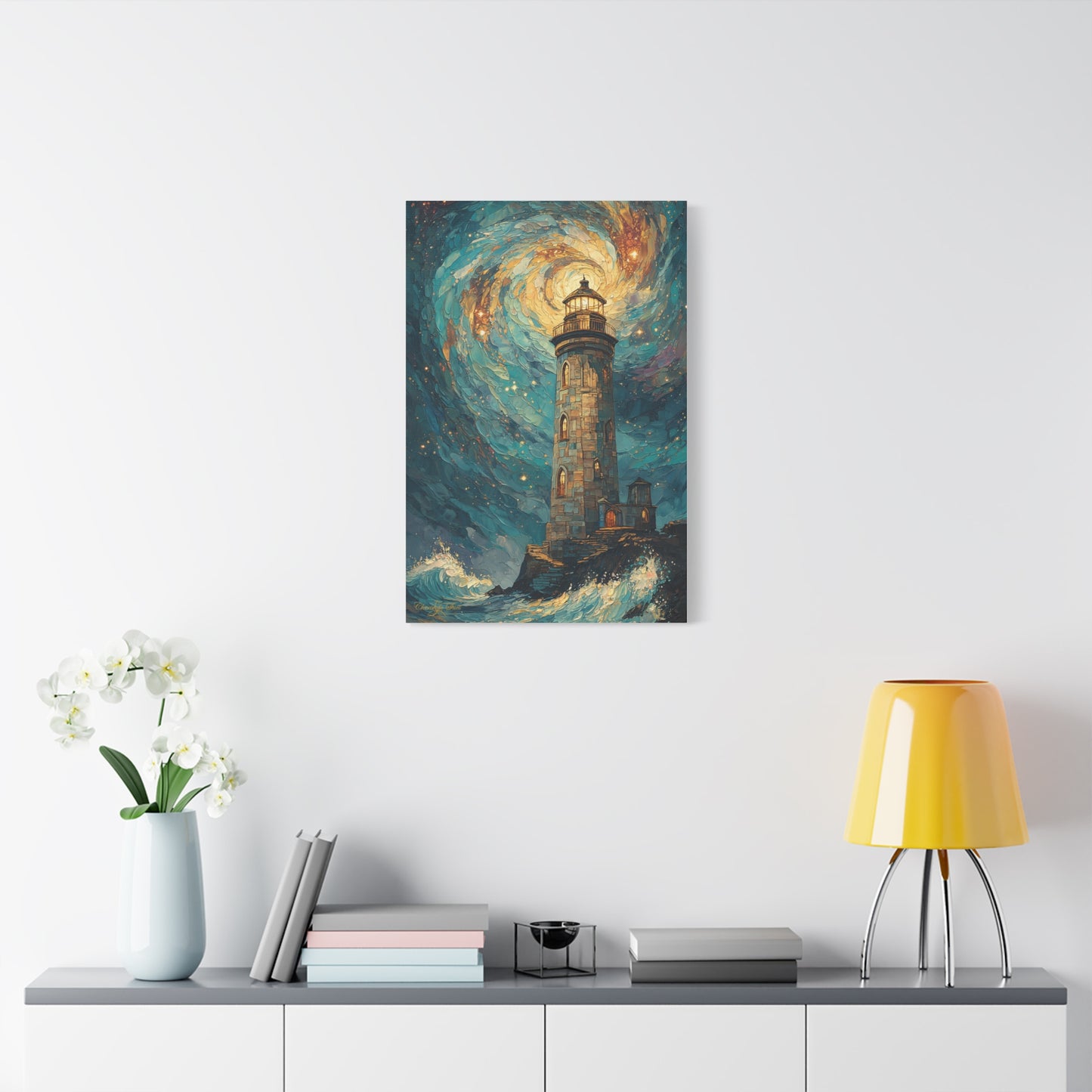 Canvas Art - Starry Night Lighthouse 2 Oil Painting