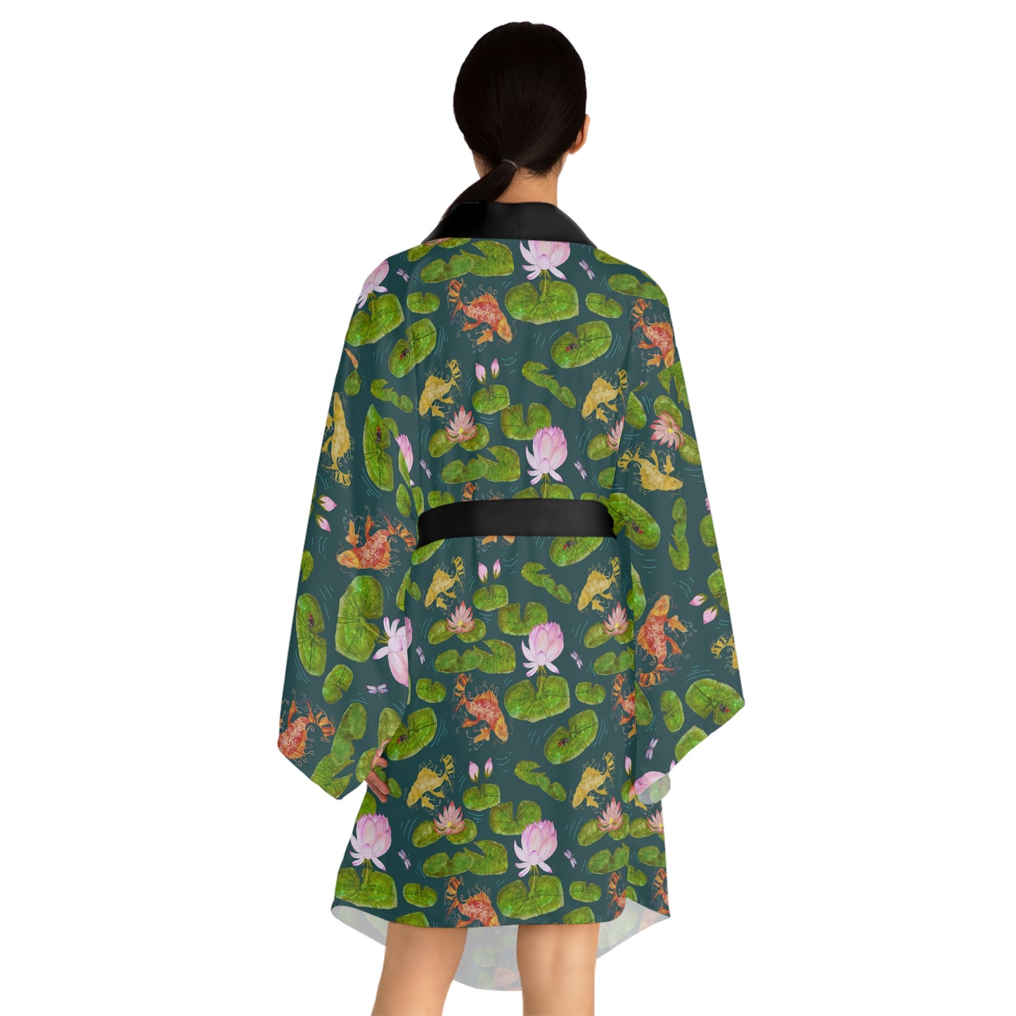 Kimono Robe - Japanese Koi Pond And Pink Lily Pads