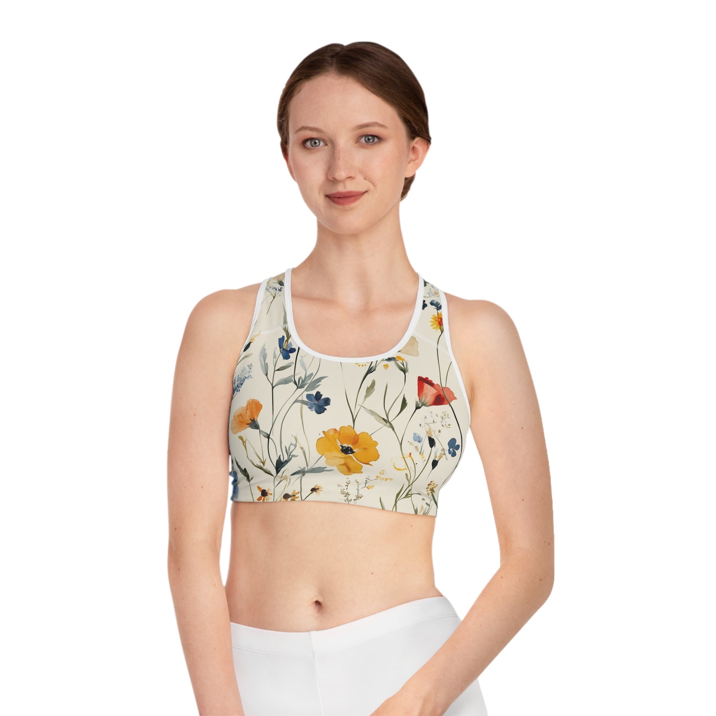 Sports Bra - Watercolor Boho Wildflowers On Cream