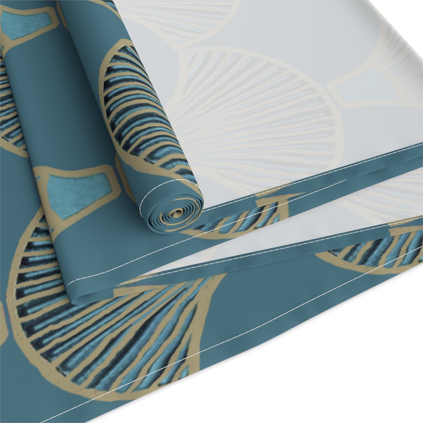 Table Runner - Mermaid Fan Design In Peacock Hues for Stylish Entertaining