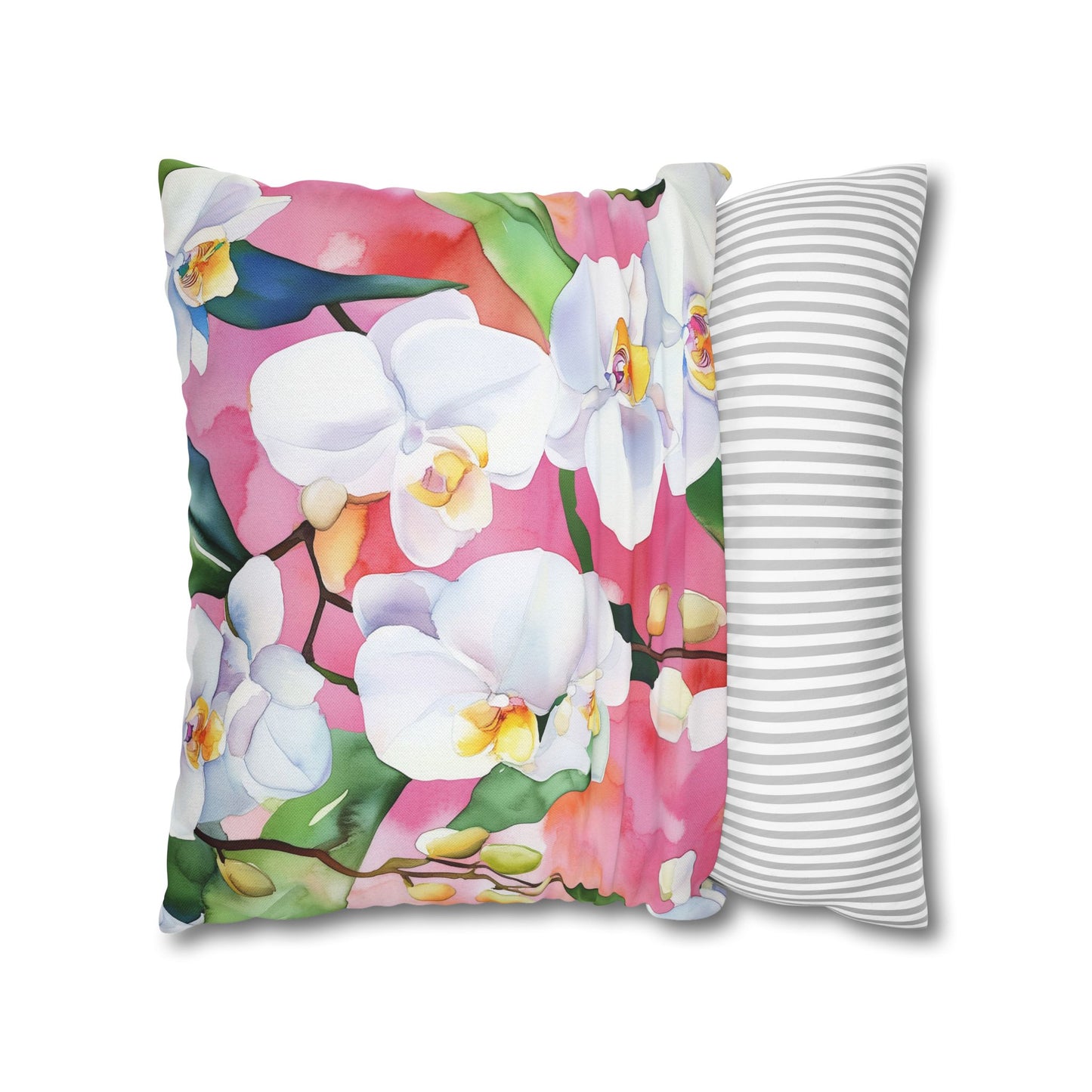 Square Pillow Cover - White Orchids On Pink Background