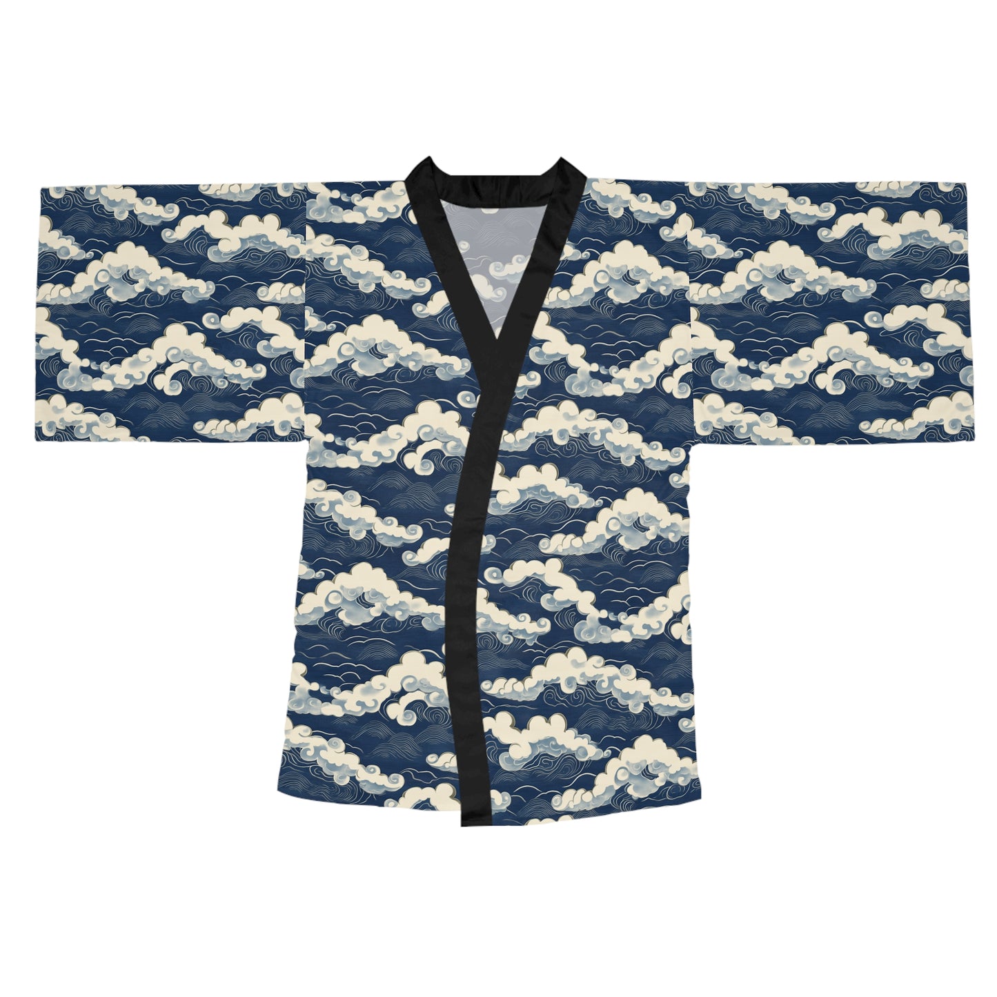 Kimono Robe - Japanese Cloud Art in Navy and Cream