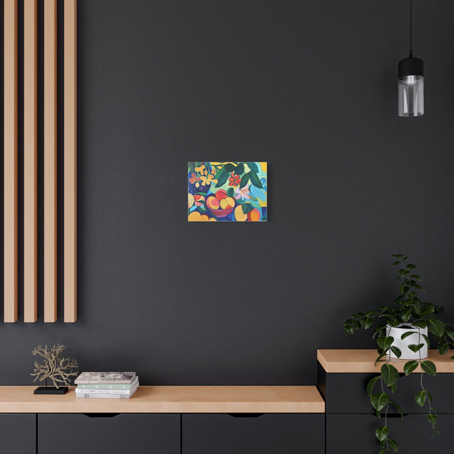 Canvas Art - Colorful Flowers And Peaches In Bowl Still Life Wall Decor
