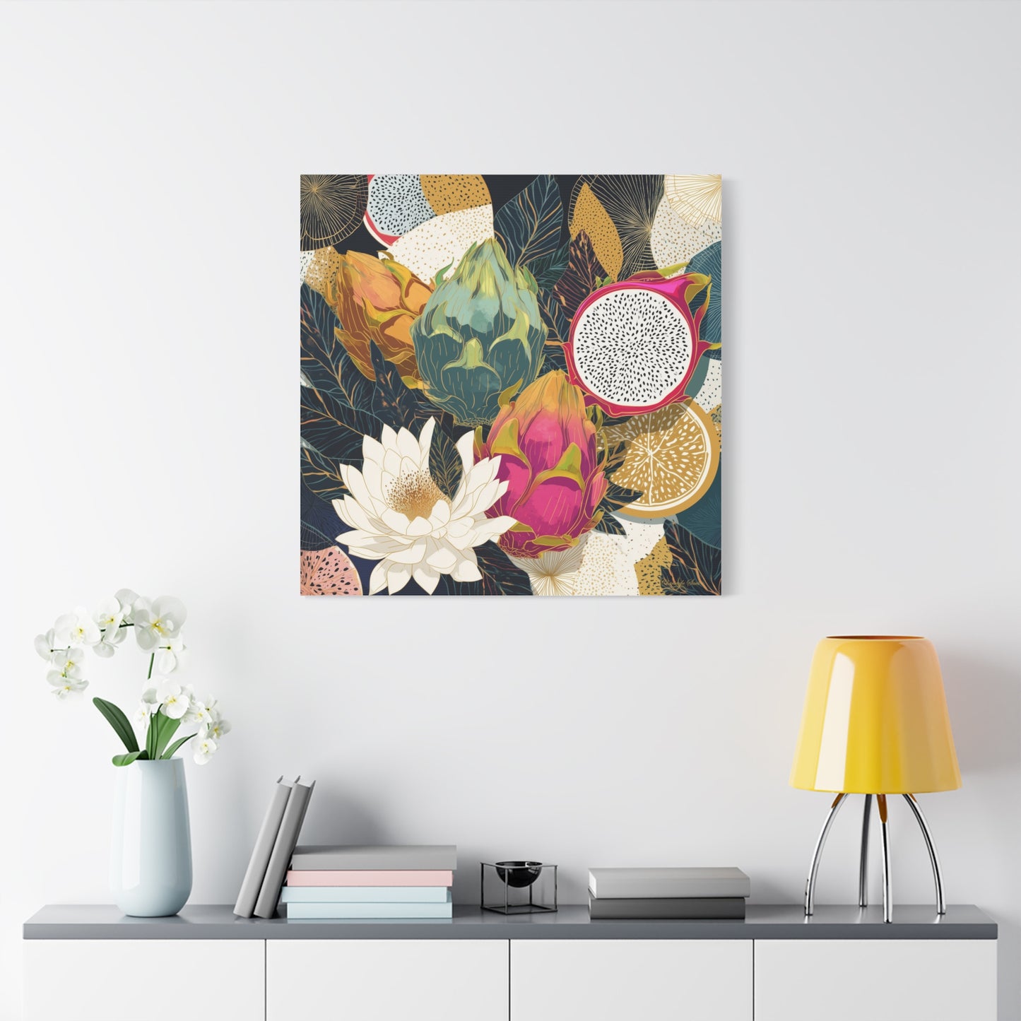Canvas Art - Autumn Textured Harvest Dragonfruit Floral