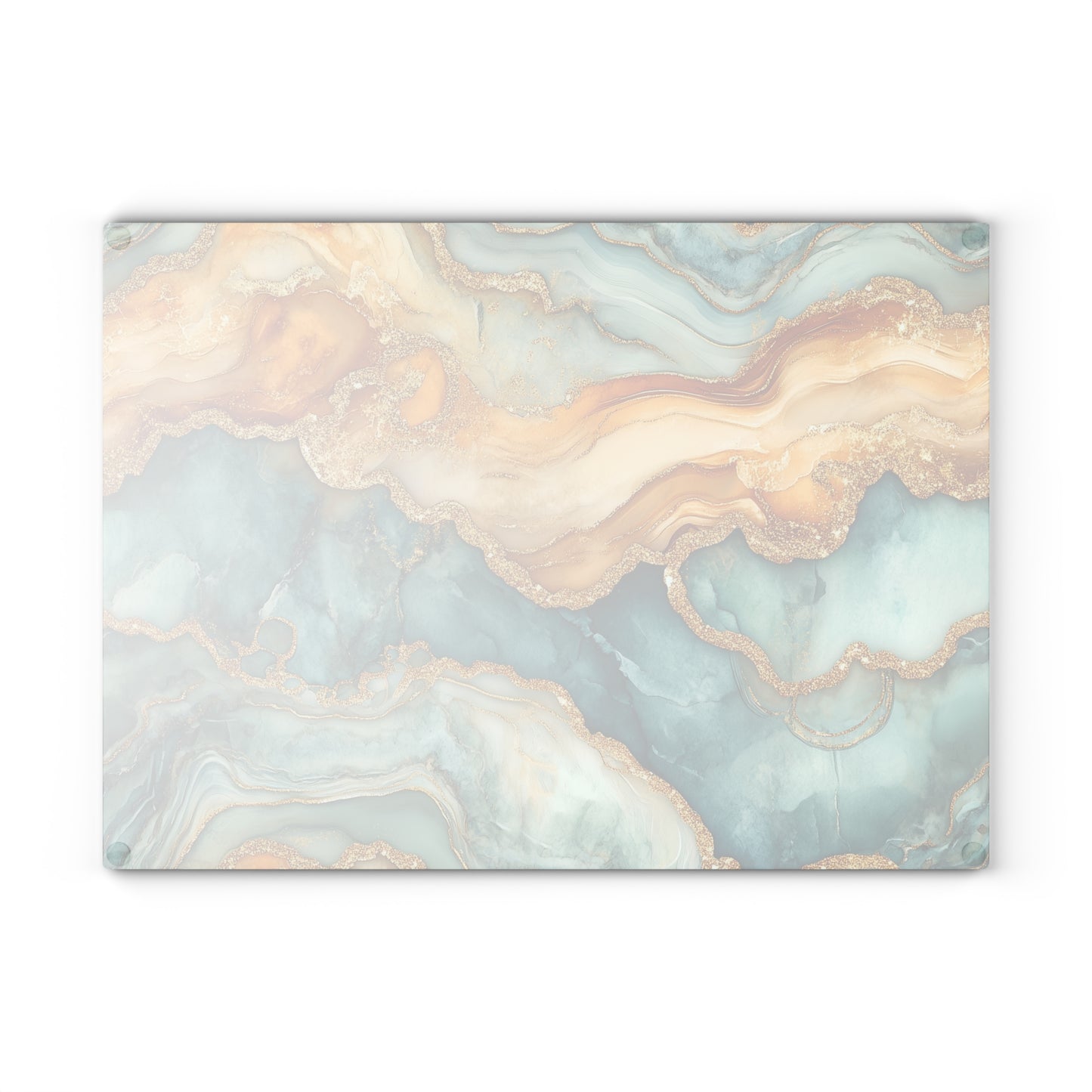 Glass Cutting Board - Geode Design, Marbled Gold and Aqua, Kitchen Decor