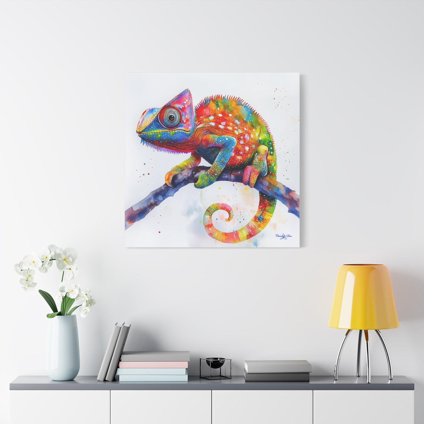Canvas Art - Colorful Chameleon Watercolor for Nature Lovers