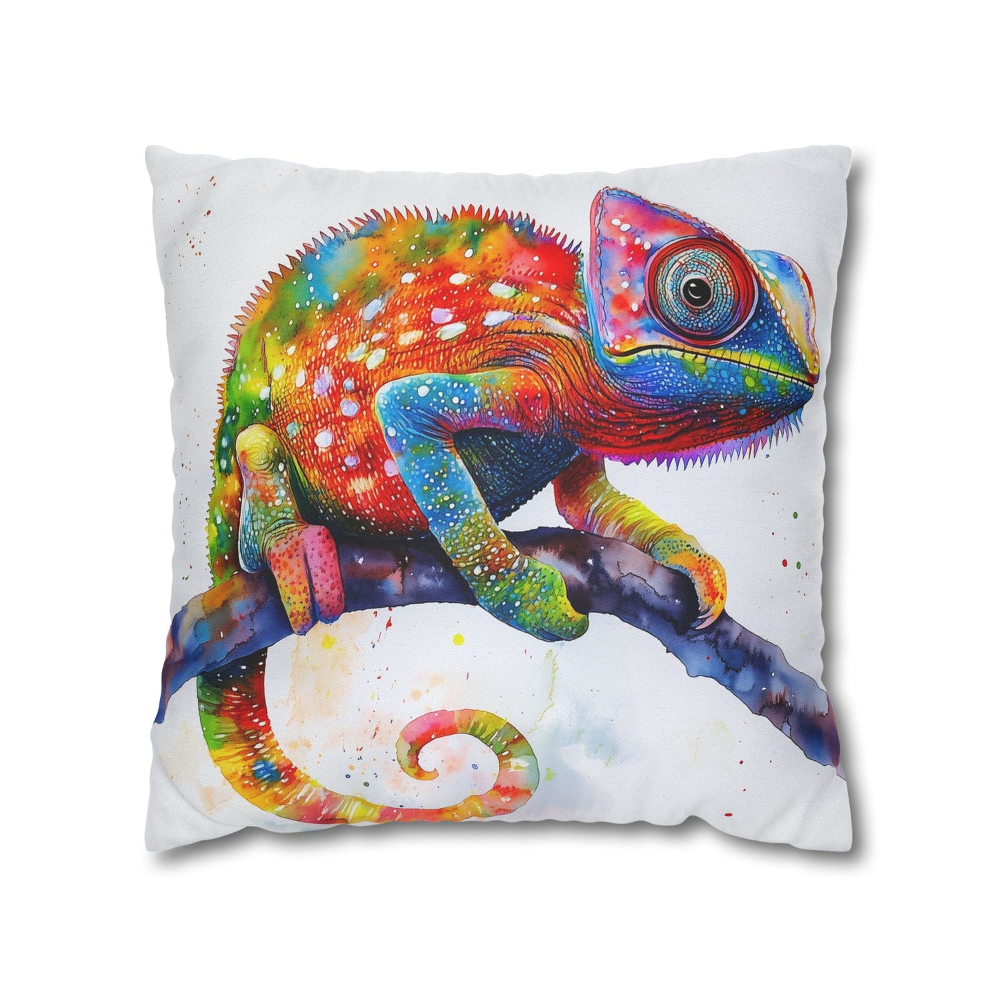 Square Pillow Cover – Colorful Chameleon Watercolor