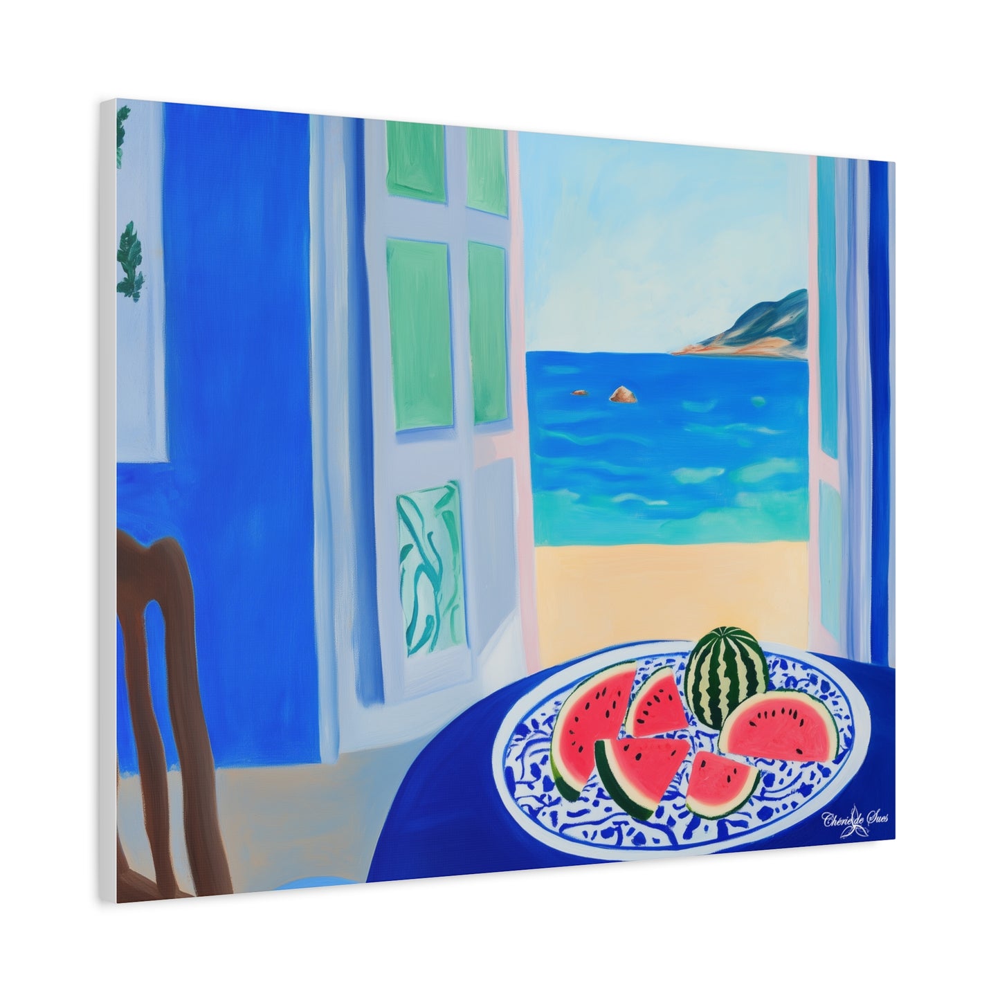 Canvas Print - Watermelon Slices On Seaside Cafe Table Coastal Wall Art