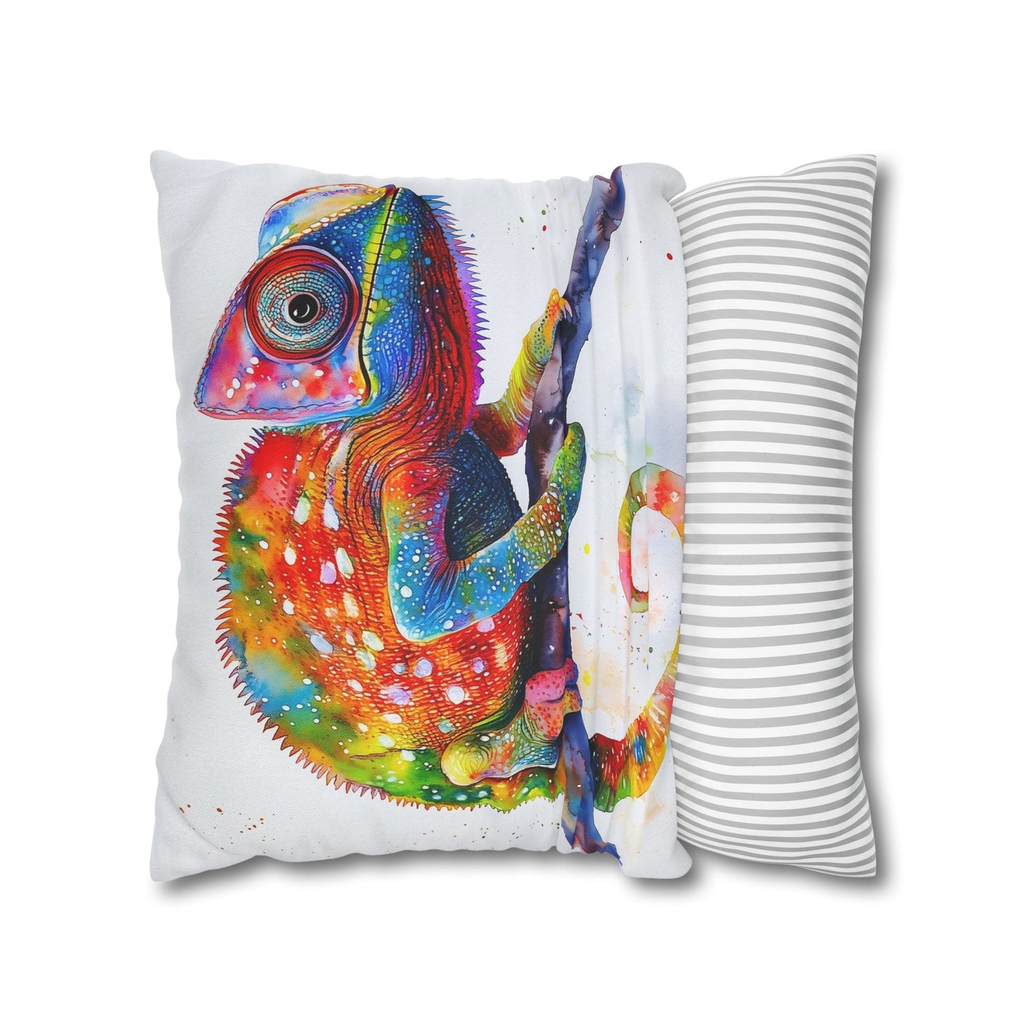 Square Pillow Cover – Colorful Chameleon Watercolor