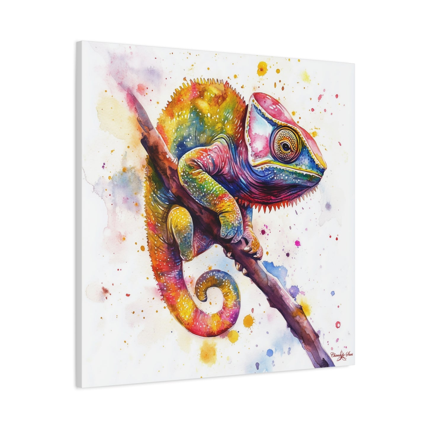 Canvas Art - Colorful Chameleon Watercolor Wall Decor