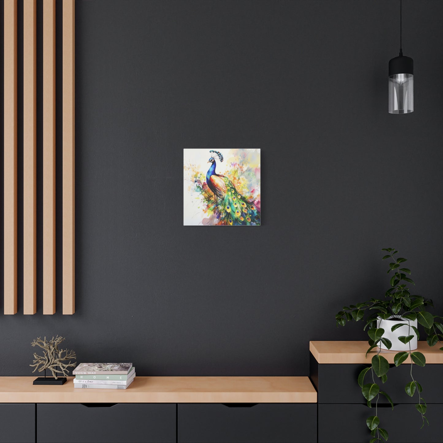 Canvas Art - Elegant Peacock With Colorful Flowing Train Feathers