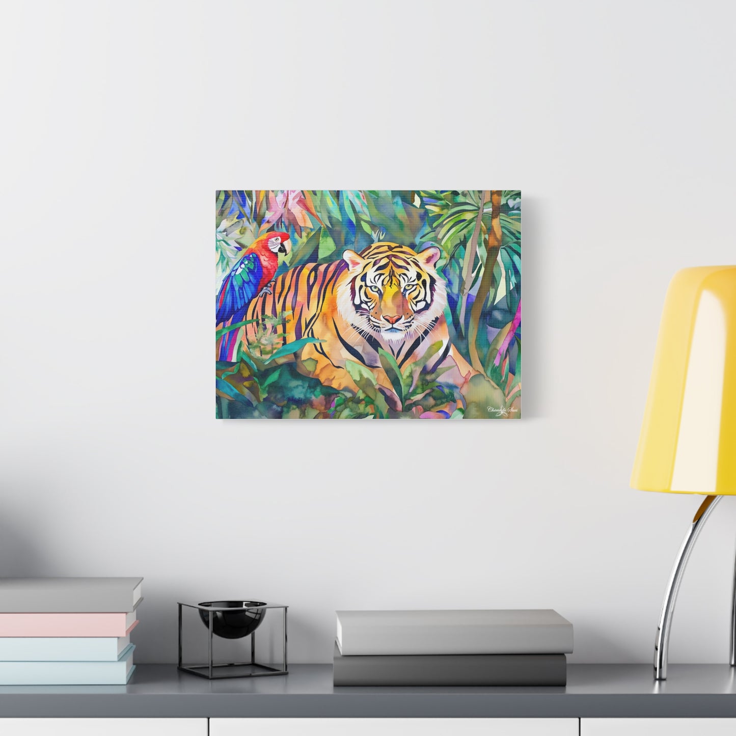 Canvas Art - Tropical Jungle Majestic Tiger & Parrot Wall Decor