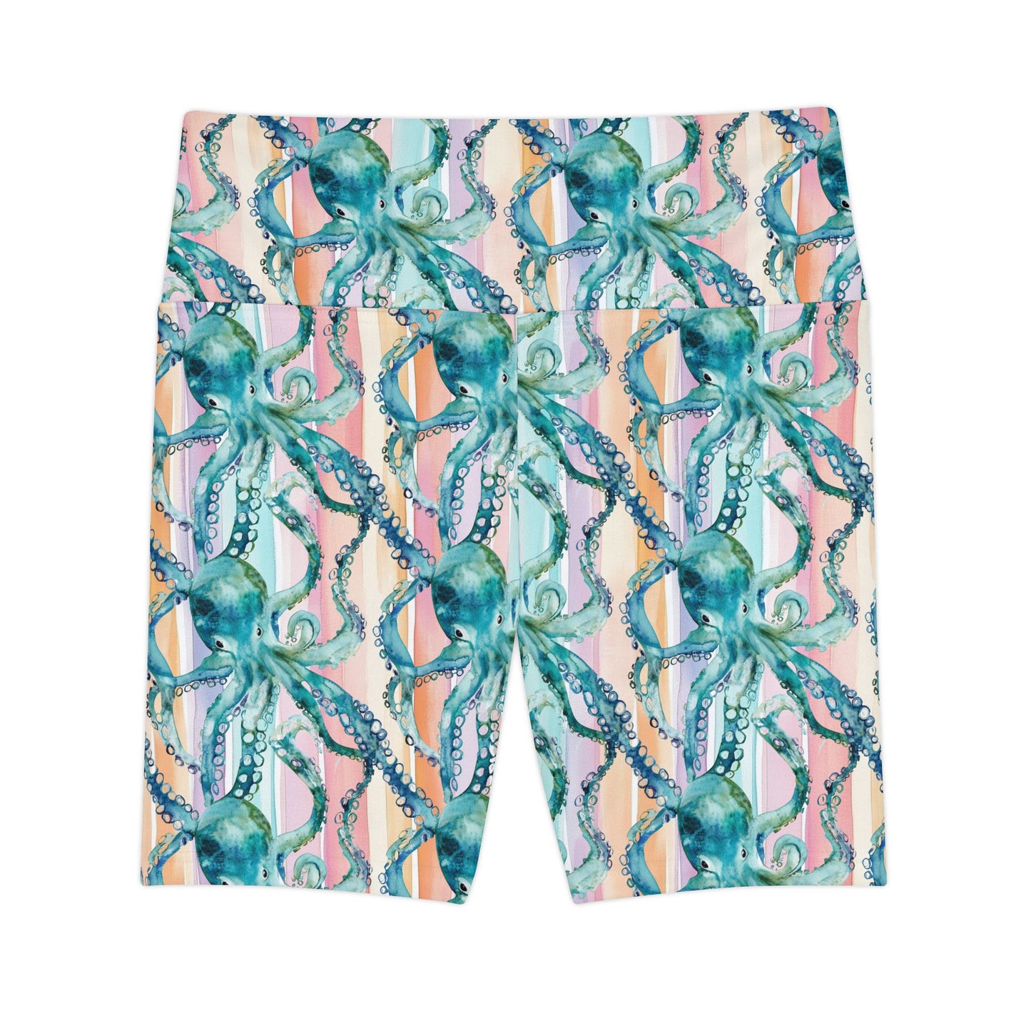 Athletic Shorts - A Tangle Of Octopus On Pastel Stripes
