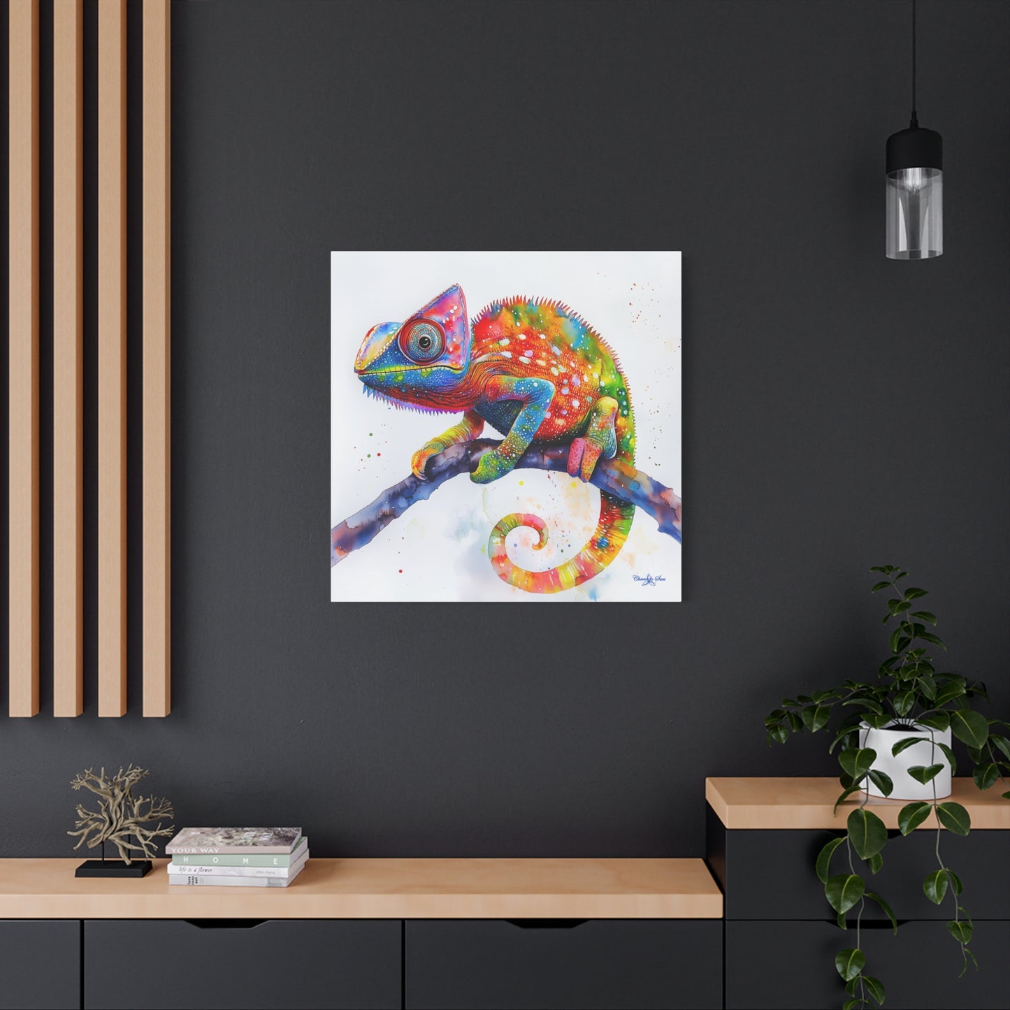 Canvas Art - Colorful Chameleon Watercolor for Nature Lovers