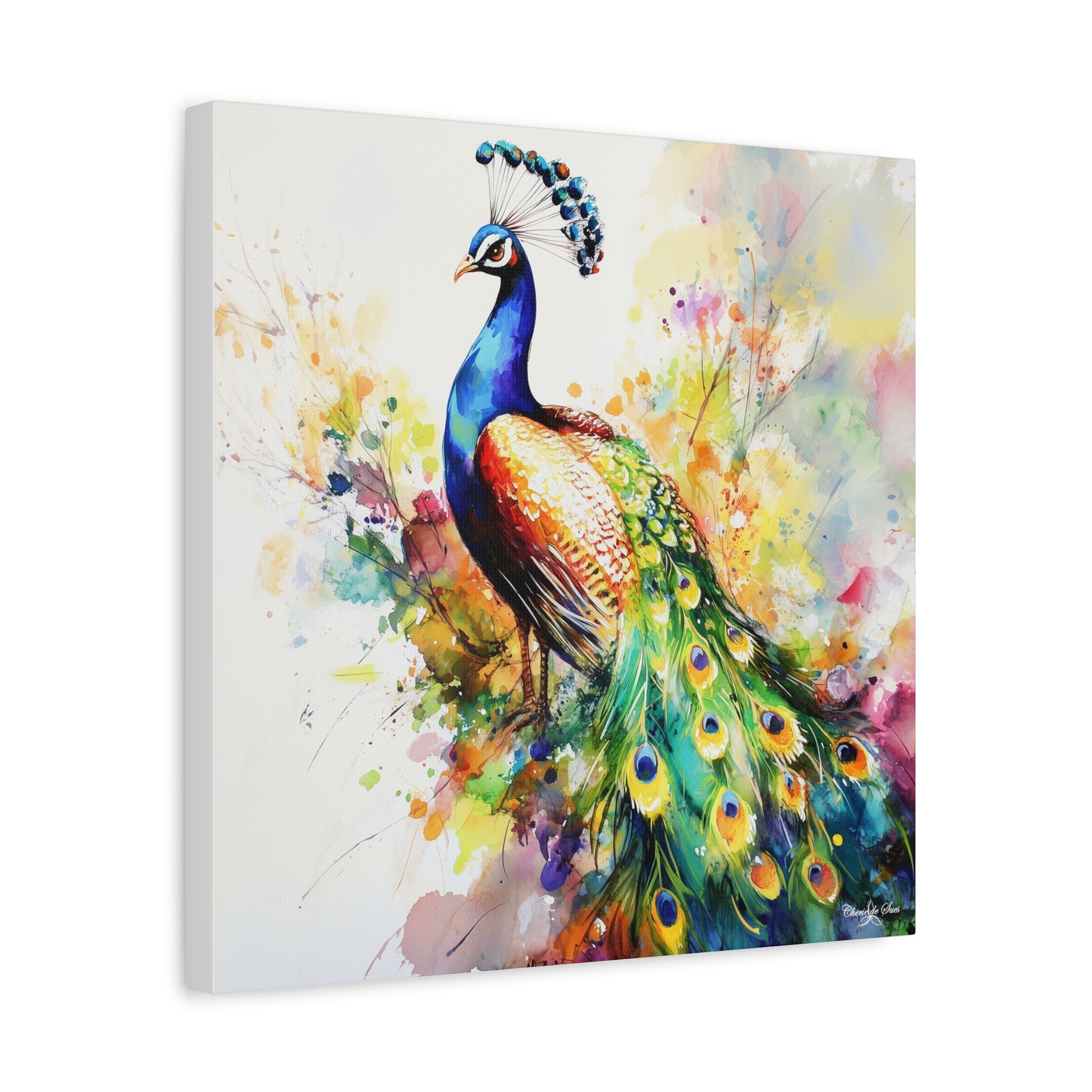 Canvas Art - Elegant Peacock With Colorful Flowing Train Feathers