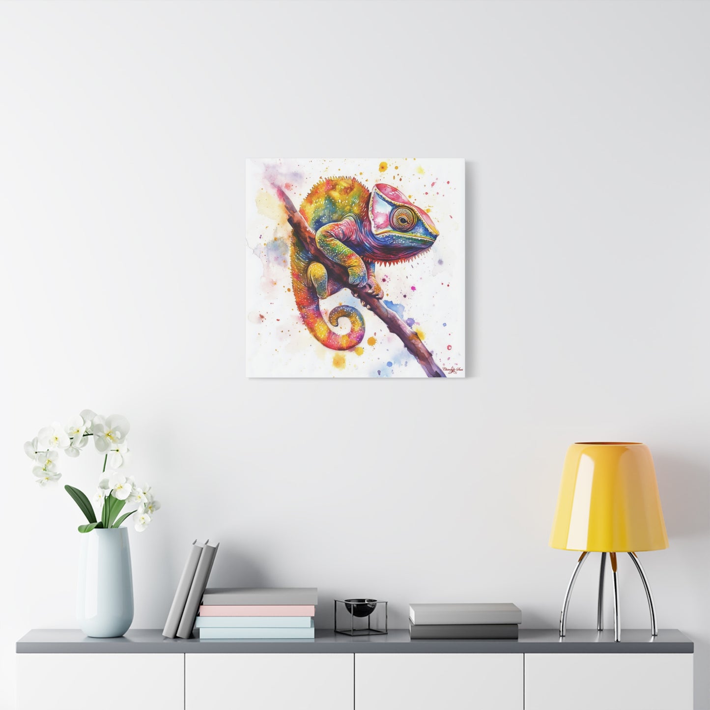 Canvas Art - Colorful Chameleon Watercolor Wall Decor