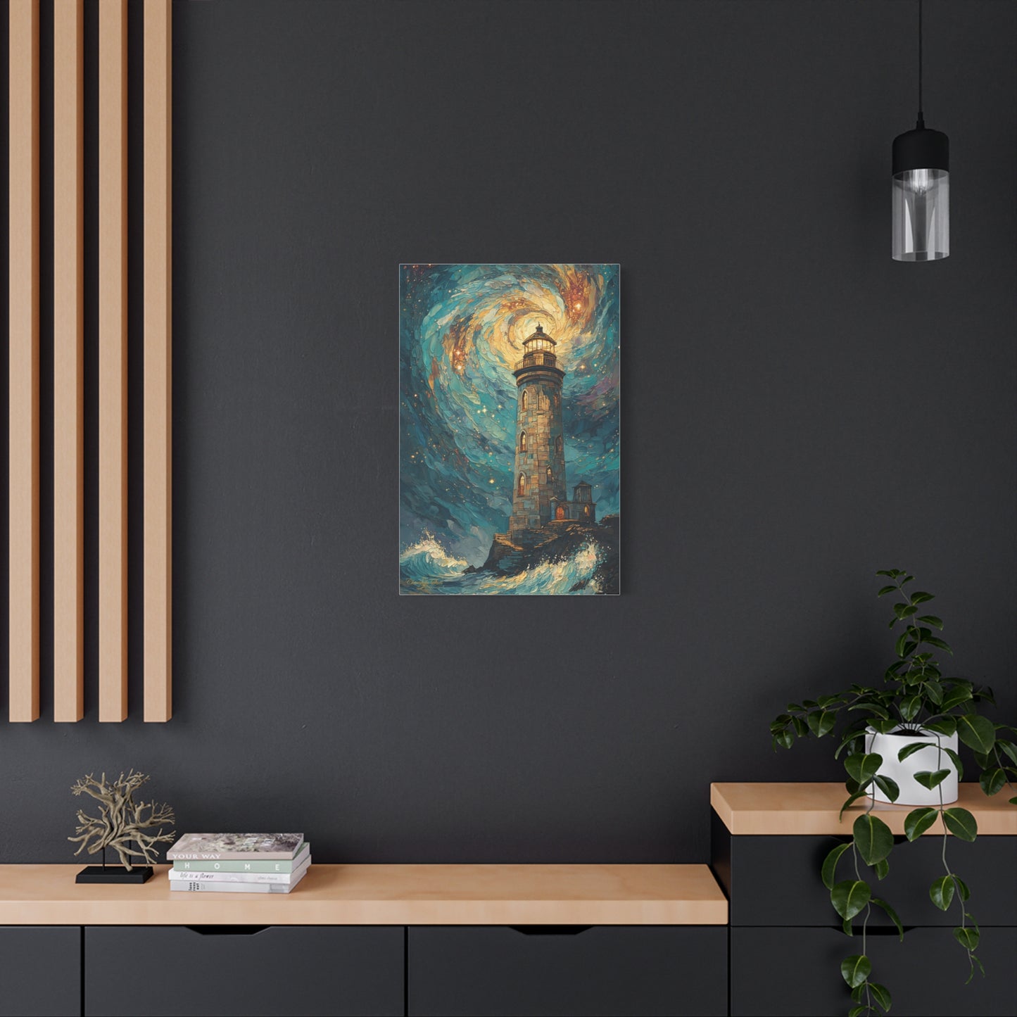 Canvas Art - Starry Night Lighthouse 2 Oil Painting