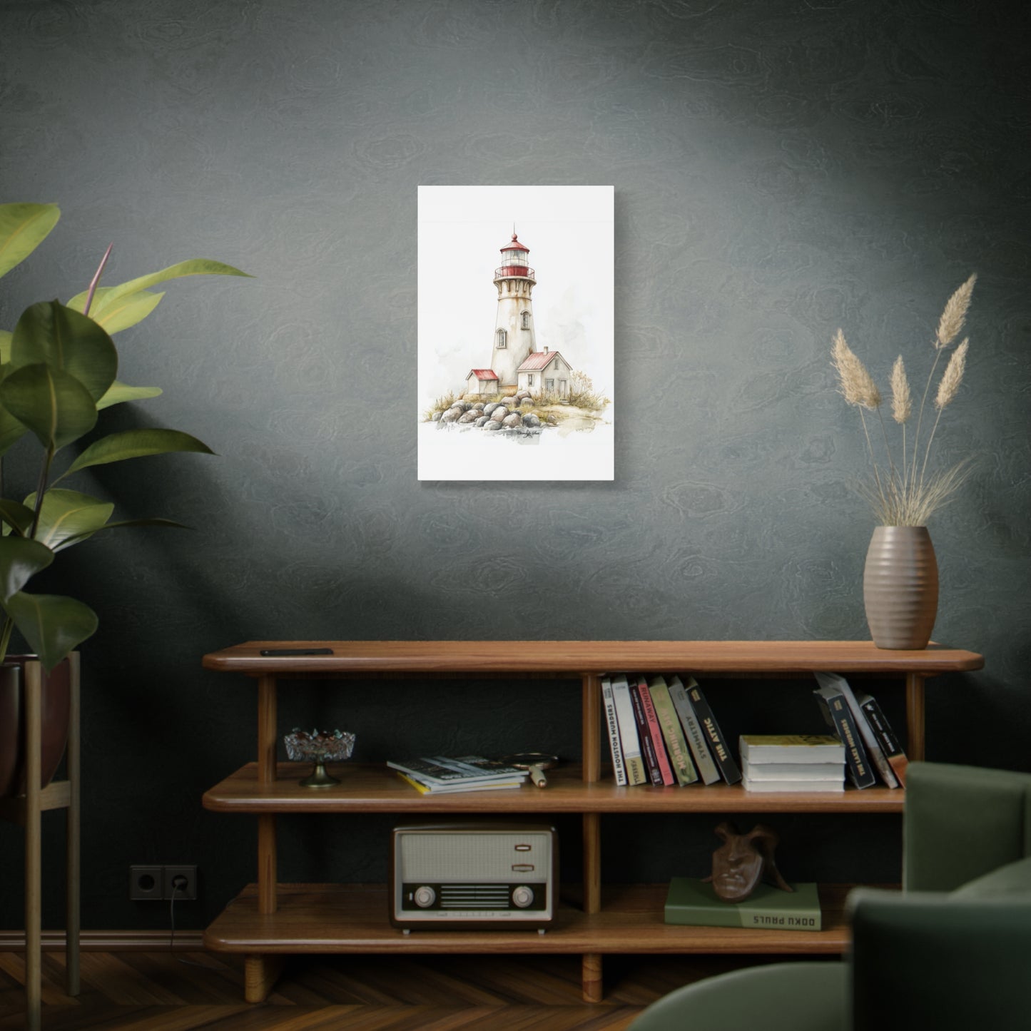 Canvas Art - Shoreline Lighthouse With Red Roof