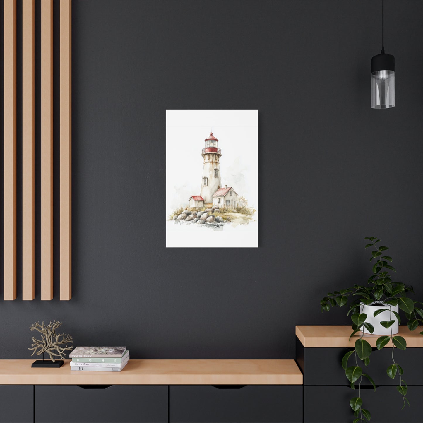 Canvas Art - Shoreline Lighthouse With Red Roof