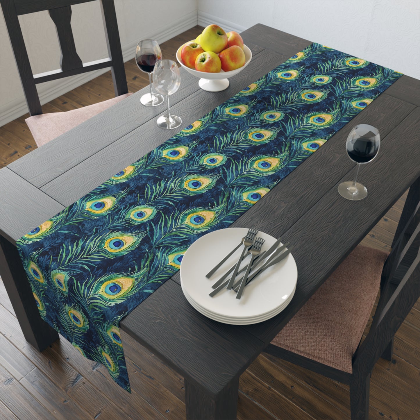 Table Runner - Elegant Peacock Feathers