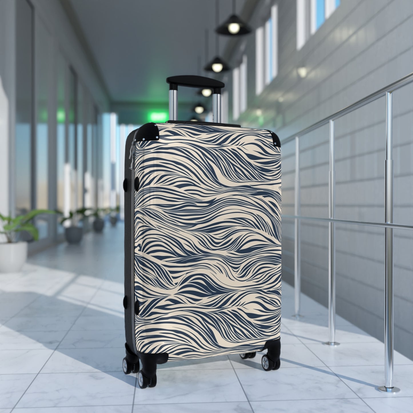 Travel Suitcase - Coastal Navy Wave Pattern